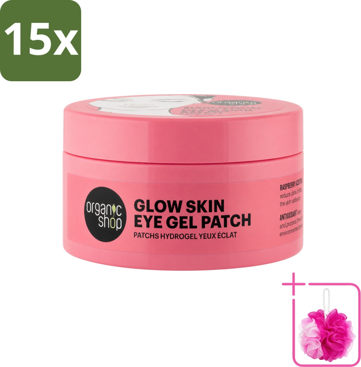 15 x Organic Shop - Eye Gel Patch Berry Iced Tea & Antioxidant - Kalmerend en Hydraterend - 60 Patches - Bulkverpakking - Oogverzorging - Douchemop - Oogpatches