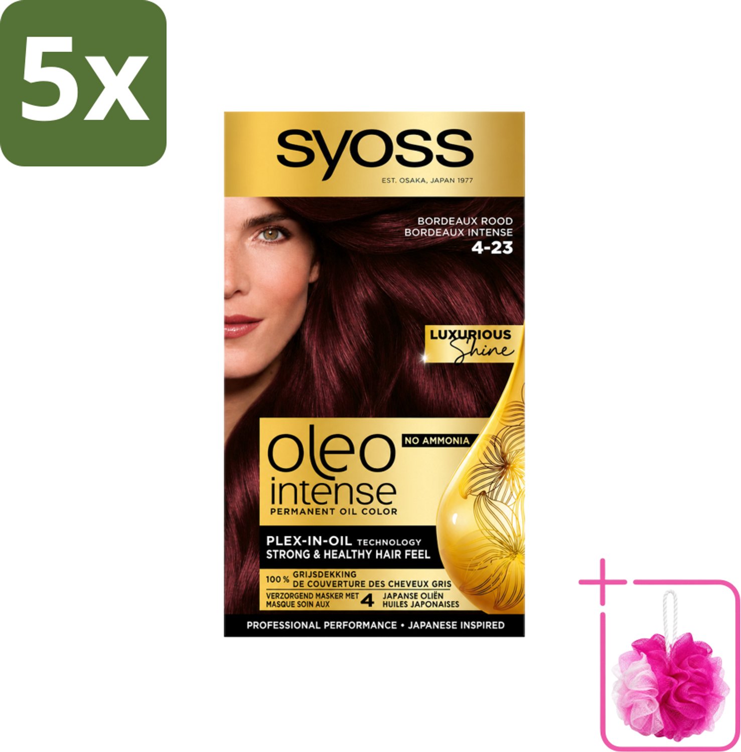 5 x SYOSS - Oleo Intense 4-23 - Haarverf - Permanente Haarkleuring - Bordeaux Rood - Langdurige Kleur - Bulkverpakking - Haarkleur - Douchemop - Bordeauxrood