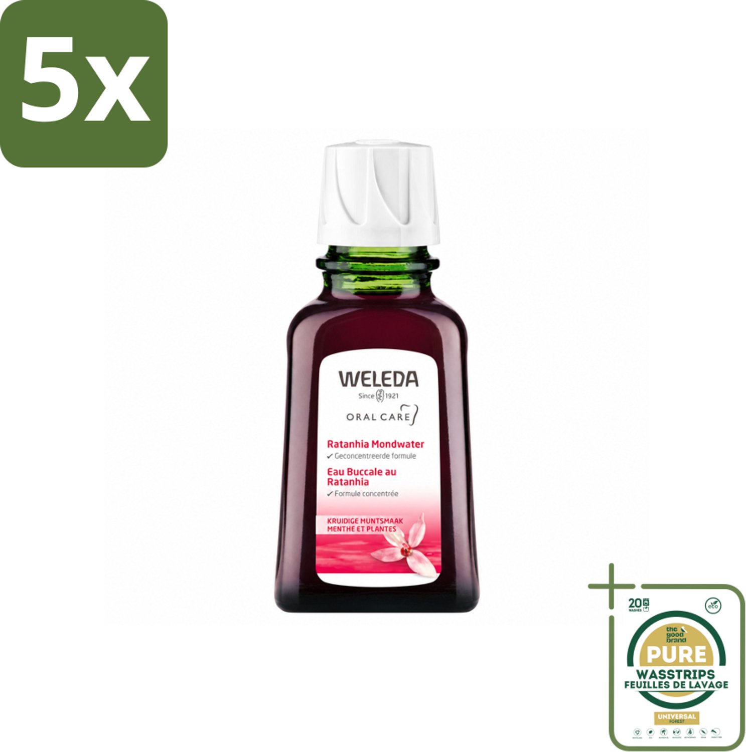 5 x WELEDA - Mondwater geconcentreerd - Ratanhia - 50 ml - Wasstrips - Mondwater - Tandvlees Verzorging - Natuurlijk Mondwater - Mondverzorging - Mondverzorging Voor Gezond Tandvlees