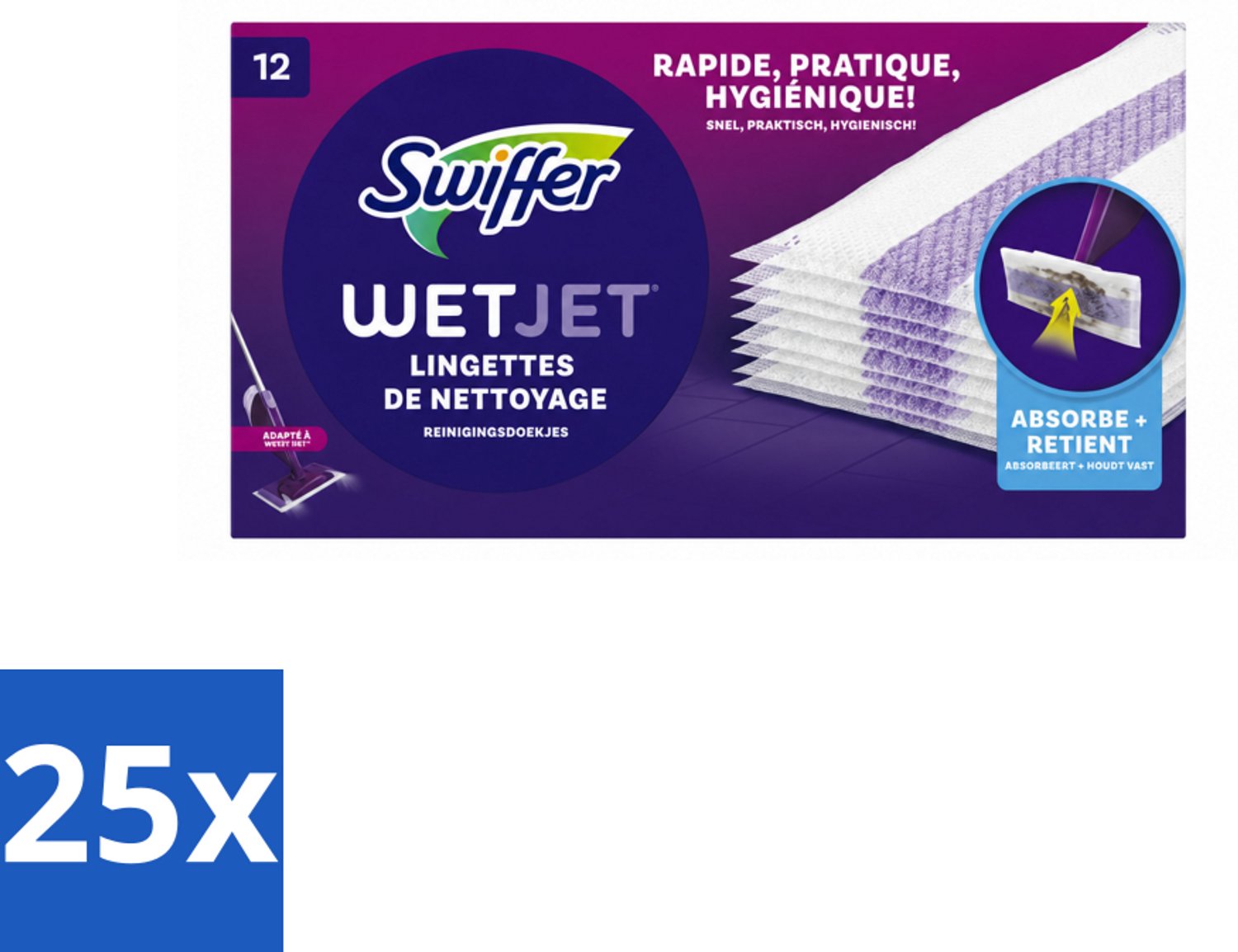 25 x Swiffer - WetJet – Reinigingsdoekjes – Navullingen – 12 doekjes - Voordeelverpakking - 25 stuks