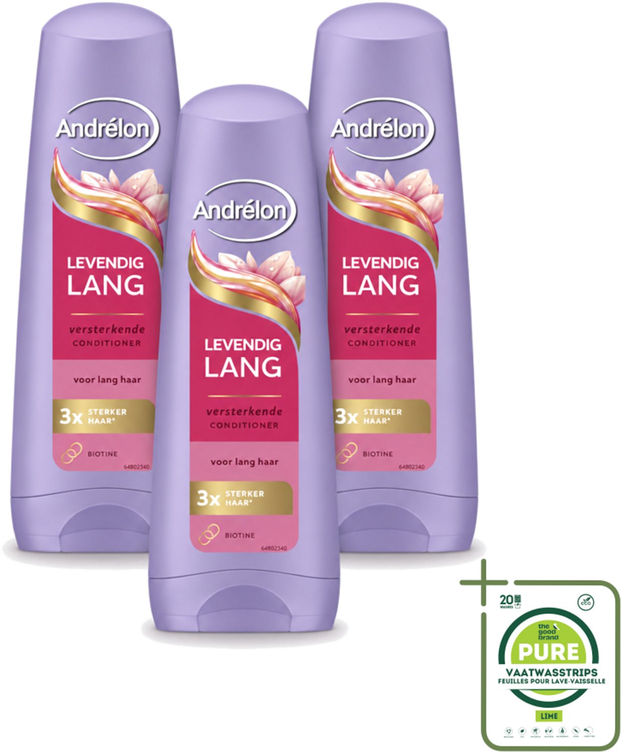 3 x Andrélon – Conditioner – Levendig Lang – 200 ml - Grootverpakking - Vaatwasstrips - Lang Haar Verzorgen - Haar Versterken - Haar Verzorgen - Haar Breuk Voorkomen - Biotine Voor Haar