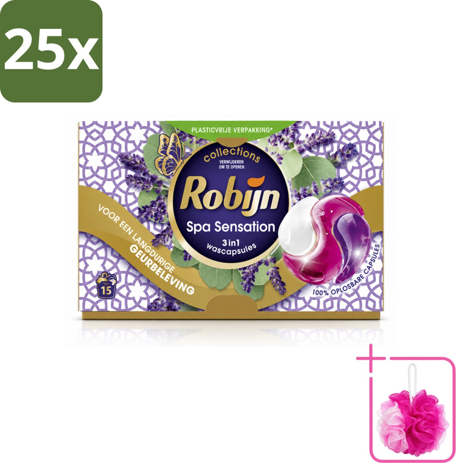 25 x Robijn - 3-in-1 Spa Sensation - Wascapsules - 15 Wasbeurten - Bulkverpakking - Wascapsules - Douchemop - Wasmiddel