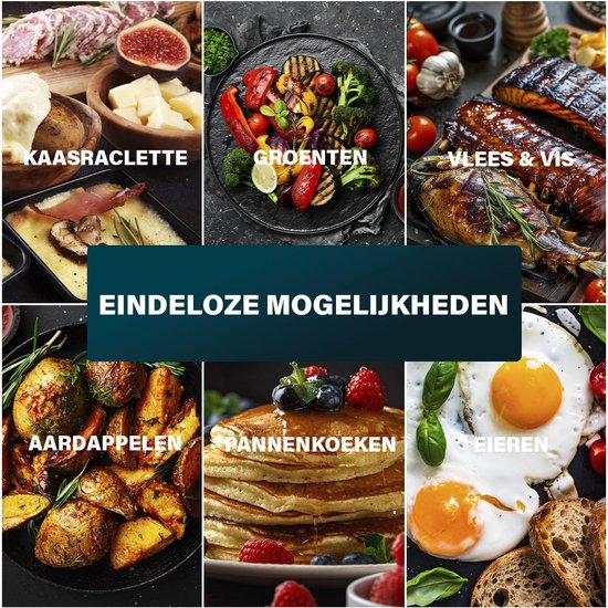Gourmetstel 6 Personen – 800W Raclette Grill – Ø30 cm Grillplaat – 6 Pannetjes – Antiaanbaklaag — afbeelding 5