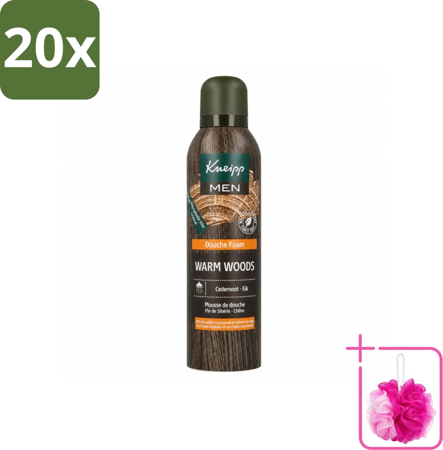 20 x Kneipp - Douche schuim - Men - Warm Woods - Warme houtgeur - 200 ml - Bulkverpakking - Douche foam - Douchemop - Warme houtgeur