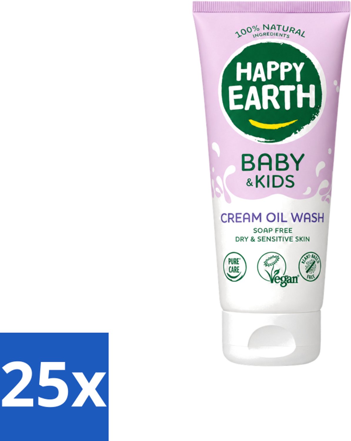 25 x Happy Earth – Cream Oil Wash – 100% Natuurlijk Baby & Kids – 200 ml - Voordeelverpakking - 25 stuks