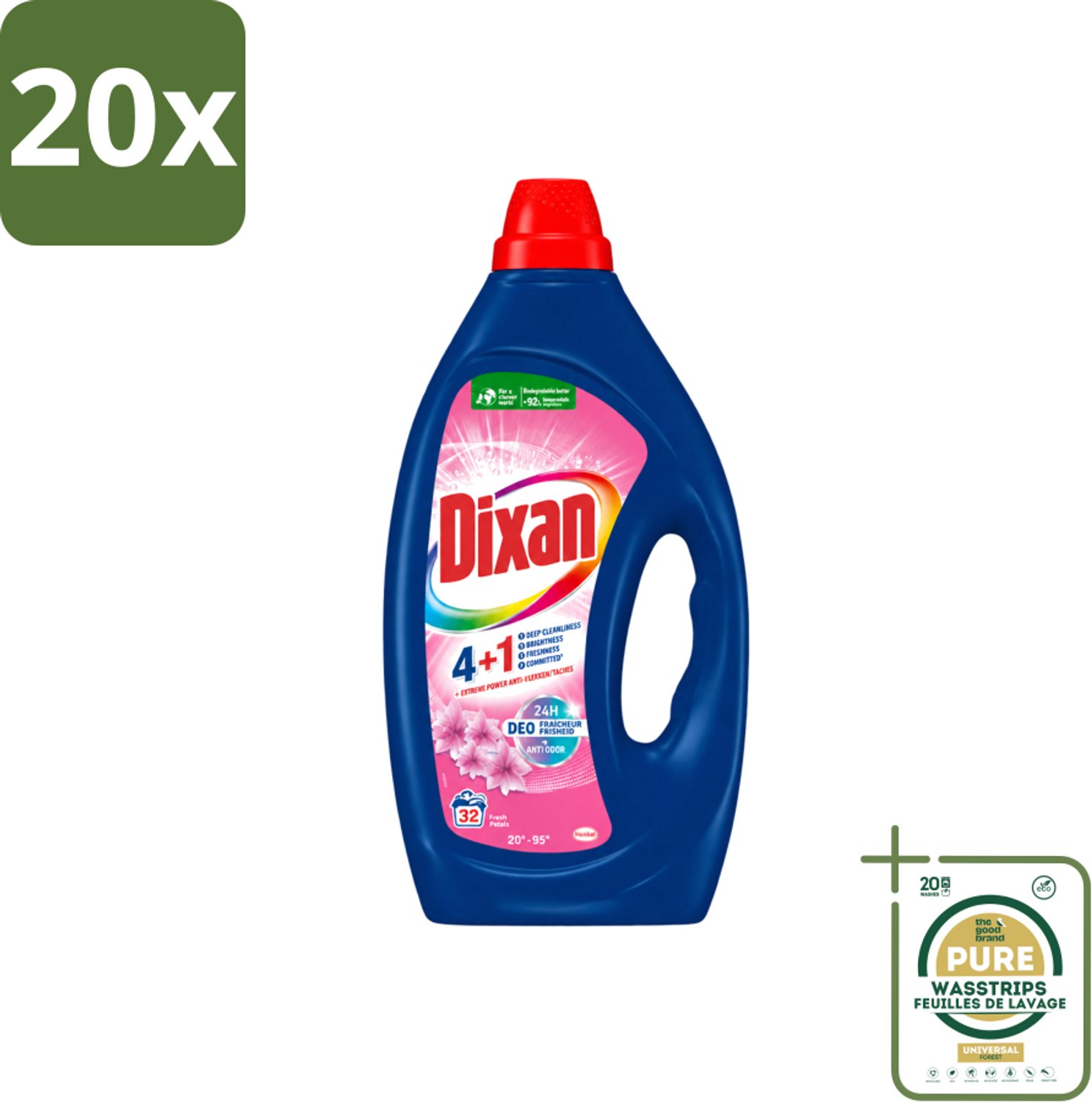 20 x Dixan - Vloeibaar wasmiddel - Fresh Pink - 32 wasbeurten - Wasstrips - Wasmiddel - Vloeibaar Wasmiddel - Frisheid - Anti-geur - Wasgeur