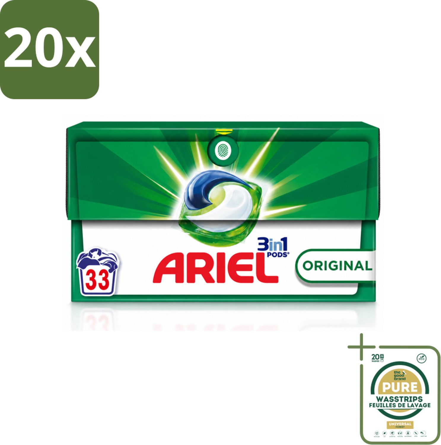 20 x Ariel - 3in1 Wasmiddel Pods - Original - 33 Pods - Wasstrips - 3 In 1 Wasmiddel - Wasmiddel Pod - Wasmiddel Voor Koud Water - Wasmiddel Voor Vlekken - Wasmiddel Voor Frisheid