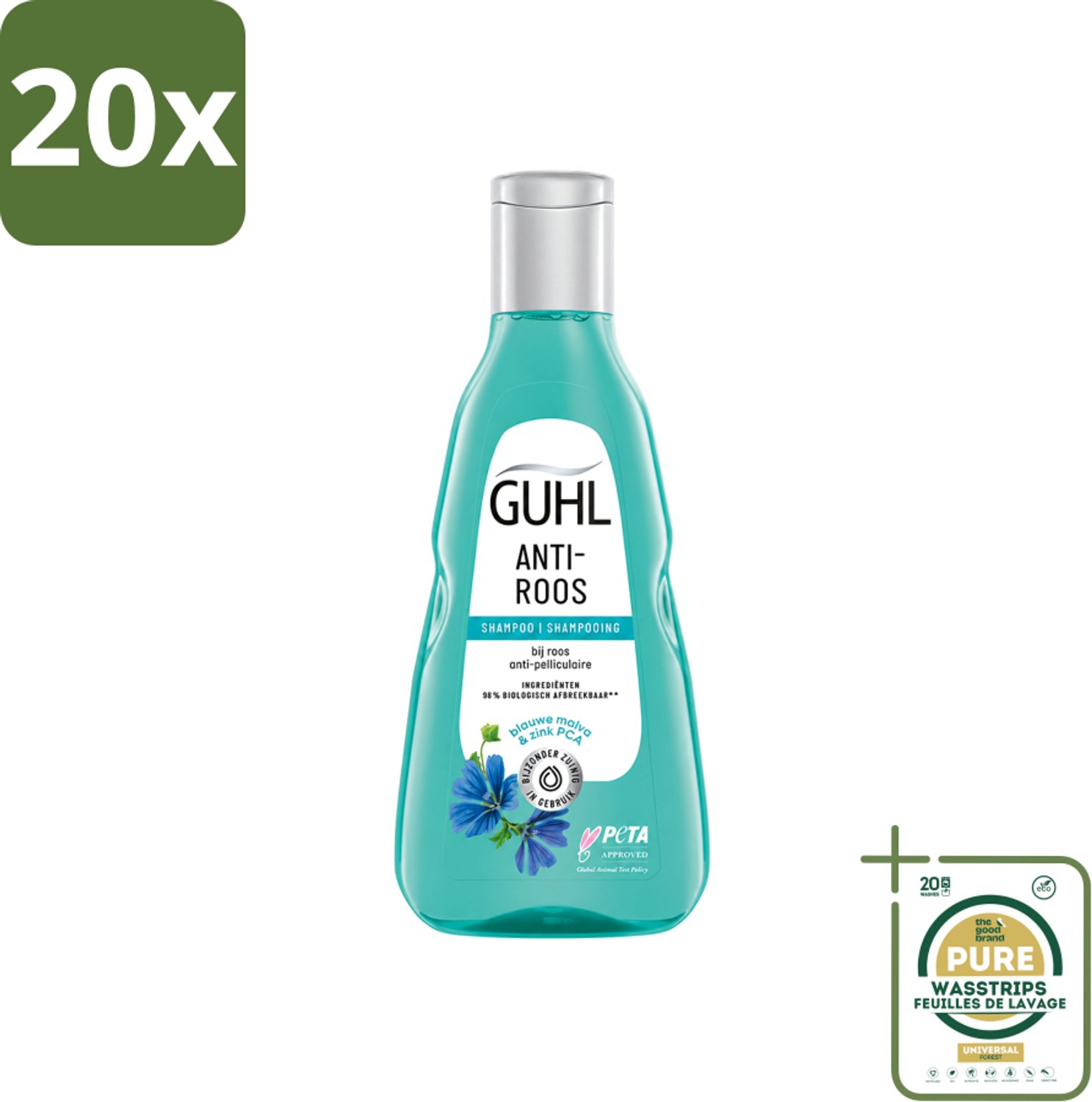 20 x Guhl - Shampoo - Anti-Roos - 250 ml - Wasstrips - Anti-roos Shampoo - Roosvrije Hoofdhuid - Hoofdhuid Verzorging - Roos Bestrijding - Kalmerende Shampoo