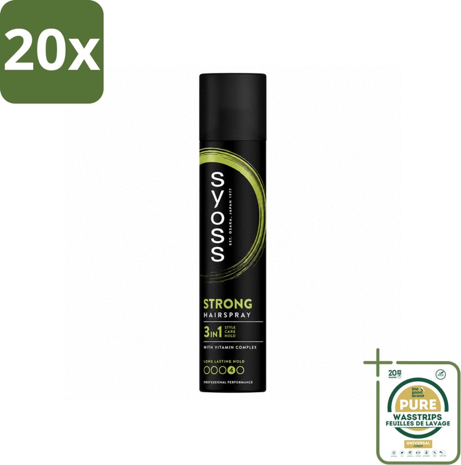 20 x Syoss - Strong Hold - Haarspray - Sterke Fixatie - 300 ml - Wasstrips - Haarspray - Sterke Fixatie - Styling - Haarverzorging - Haarherstel