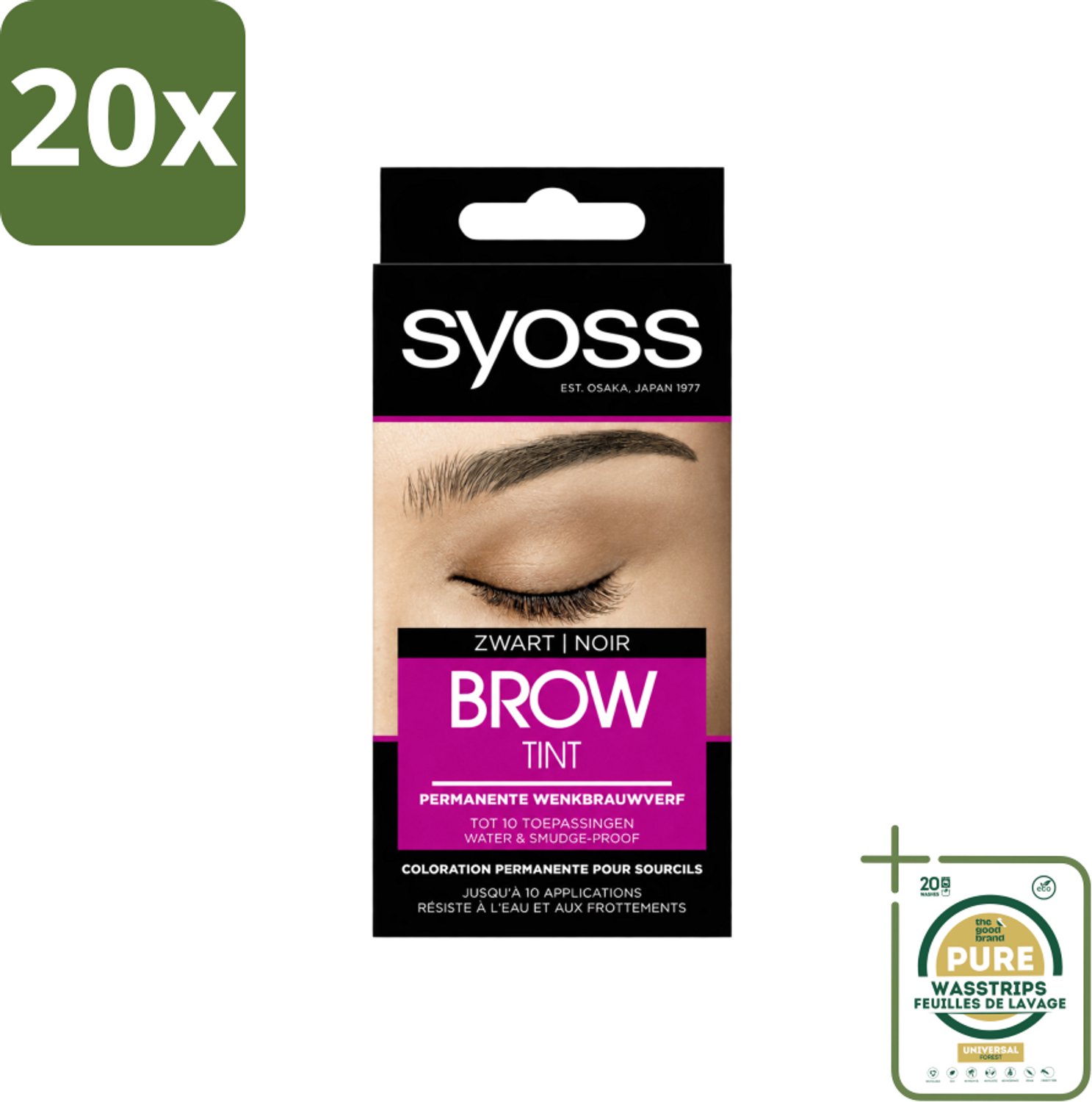 20 x SYOSS - Brow Tint Zwart - Wenkbrauwverf - Langdurige Kleur - Tot 10 Toepassingen - Wasstrips - Wenkbrauwverf - Permanent - Zwart - Langdurige Kleur - Grijze Haartjes Verbergen