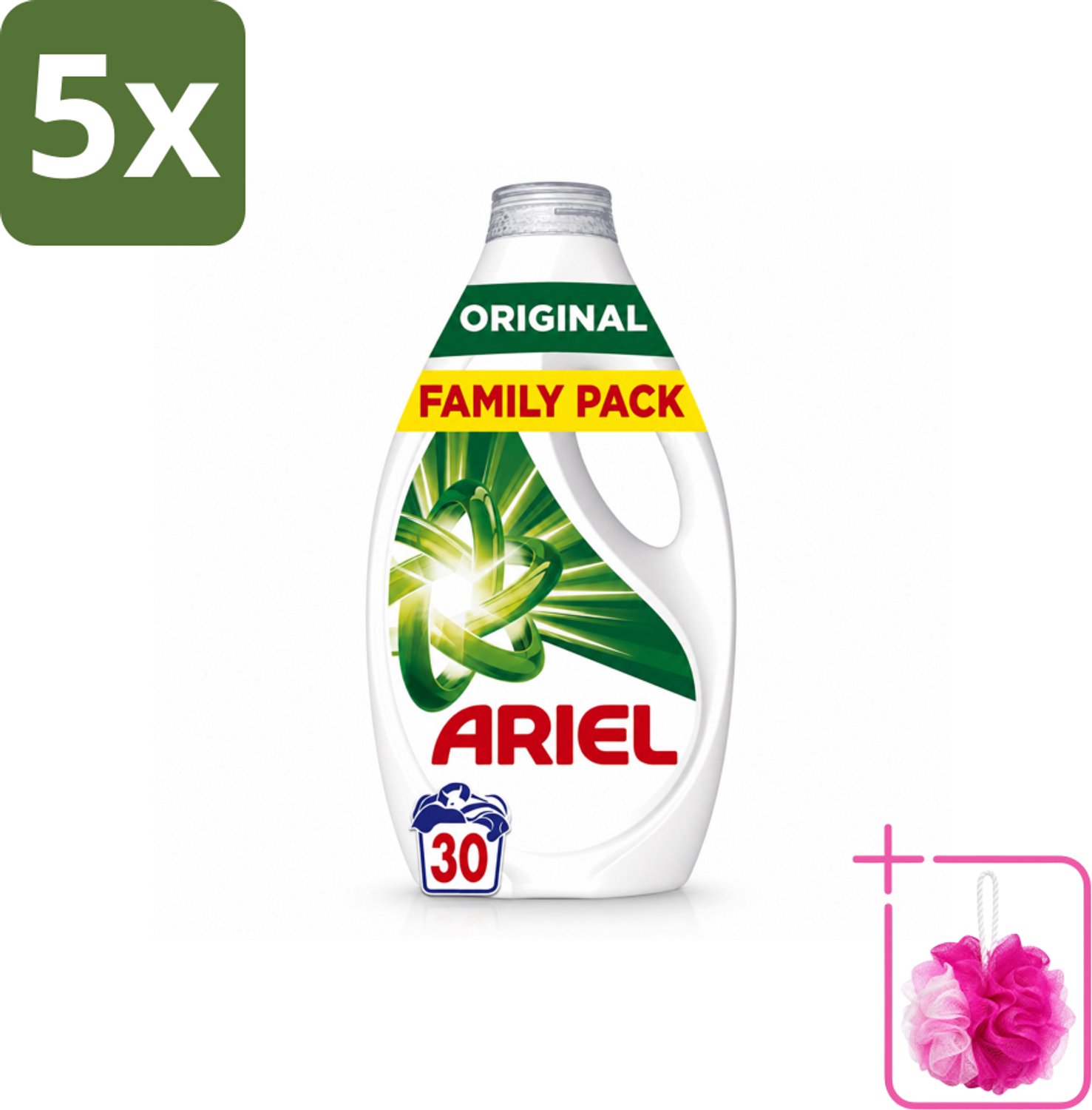 5 x Ariel - Vloeibaar Wasmiddel - Original - 30 Wasbeurten - 1350 ml - Bulkverpakking - Wasmiddel - Douchemop - Vlekverwijdering