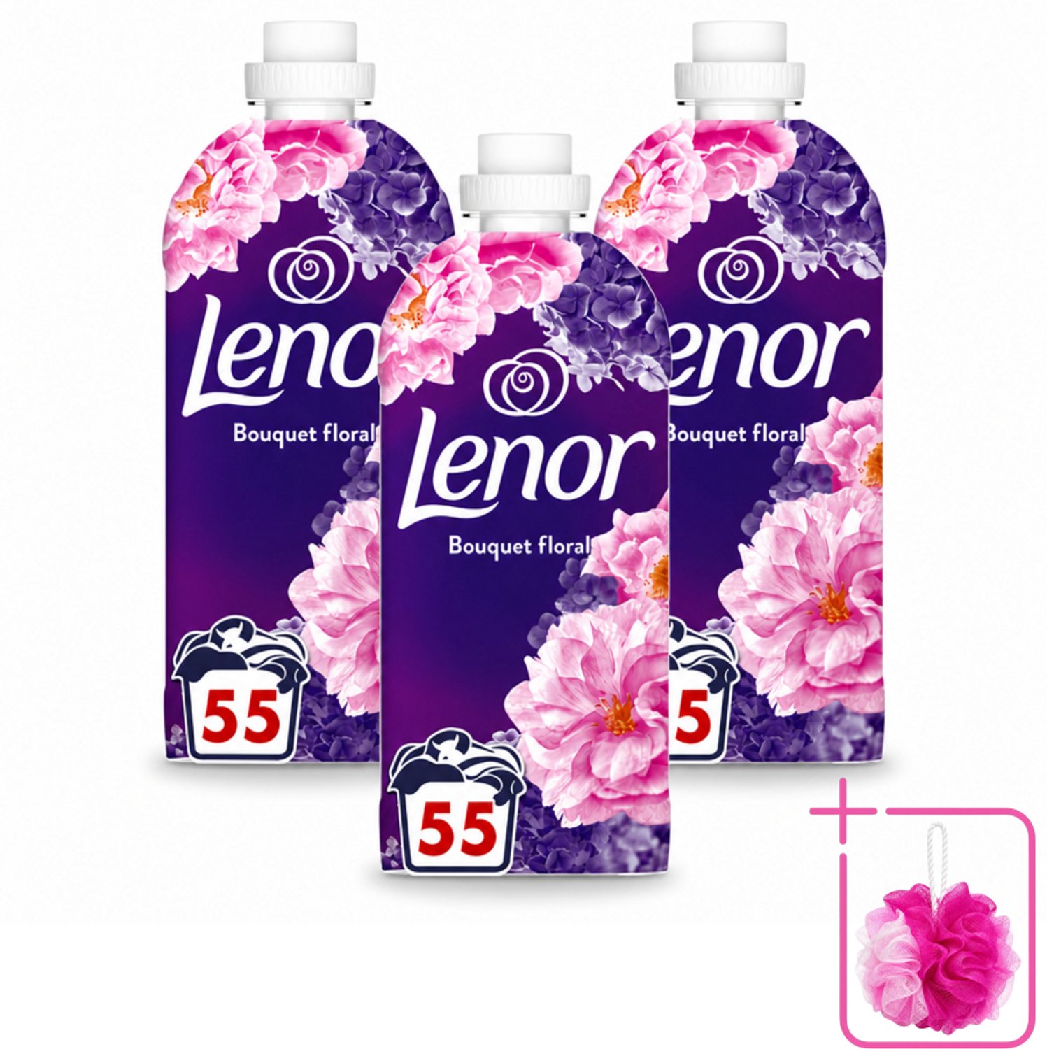3 x Lenor - Wasverzachter - Bloemenboeket - Fris & Zacht - 55 Wasbeurten - Bulkverpakking - Wasverzachter bloemen - Douchemop - Frisse geur