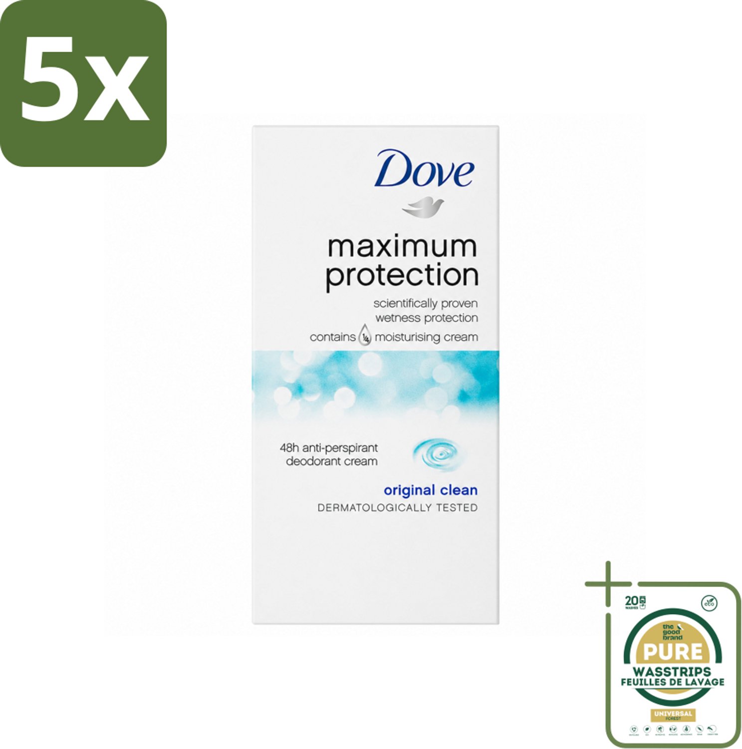 5 x Dove Deodorant Stick - Maximum Protection - Original Clean - 45 ml - Wasstrips - Anti-transpirant - Deodorant - Okselbescherming - Zweetbehandeling - Geurvermindering