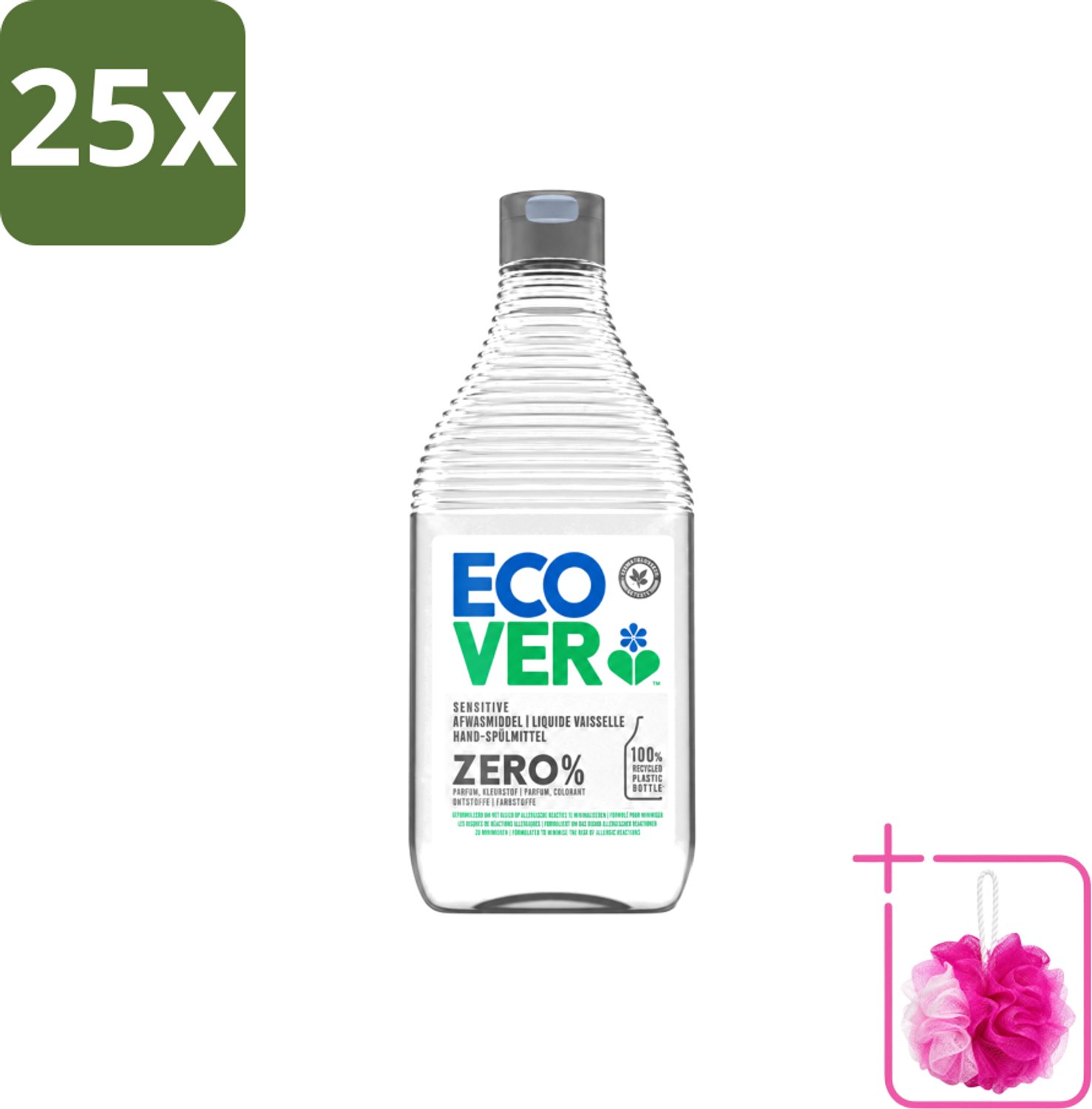 25 x Ecover - Afwasmiddel ZERO - Parfumvrij - 450 ml - Bulkverpakking - Afwasmiddel zonder geur - Douchemop - Hypoallergeen afwasmiddel