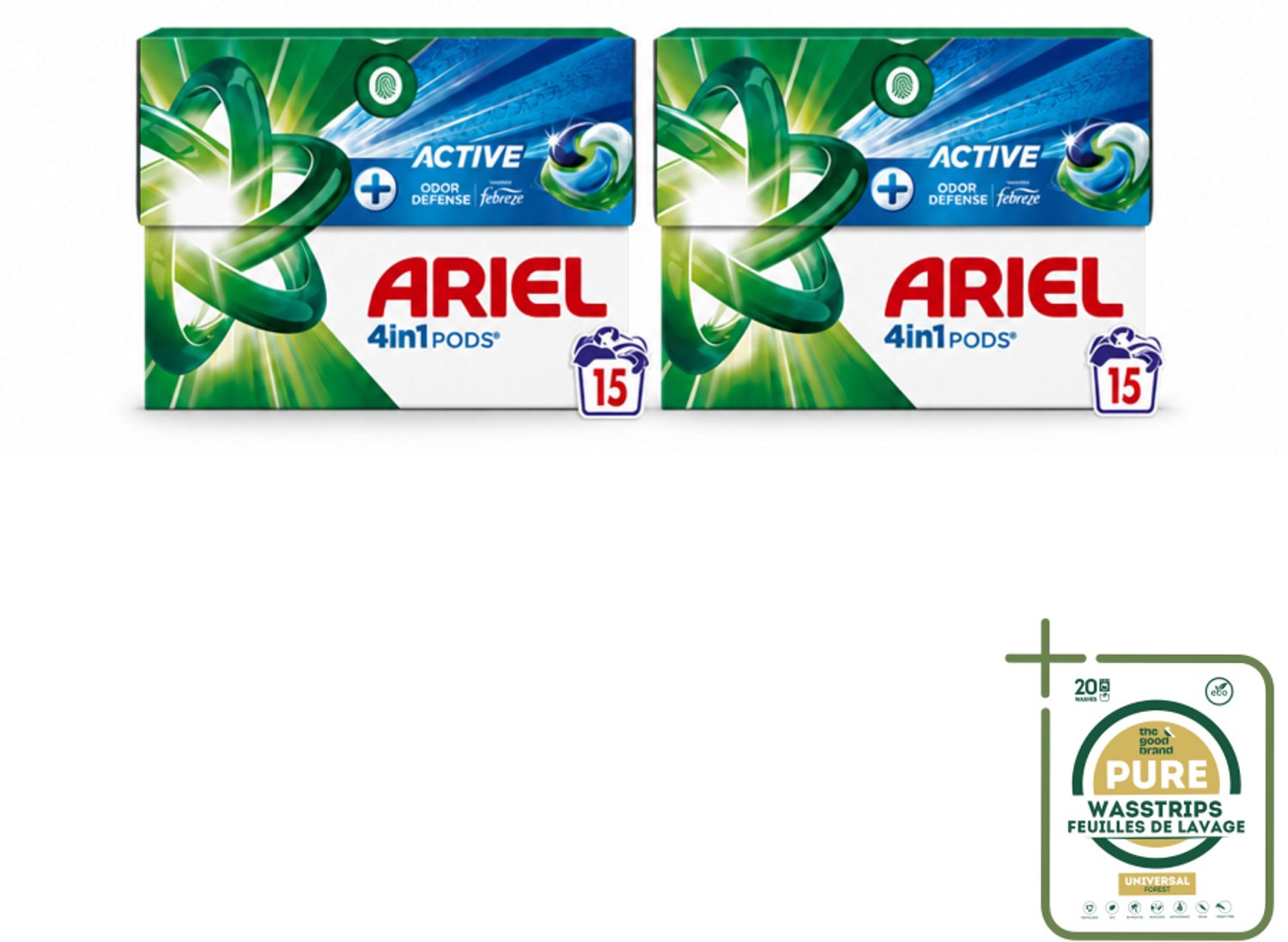 2 x Ariel - 4in1 Wasmiddel Pods - Actieve Geurbestrijding - 15 Pods - Wasstrips - Ariel 4in1 Pod - Geurverzorging - Zweetgeuren Verwijderen - Frisheid - Wasmiddel