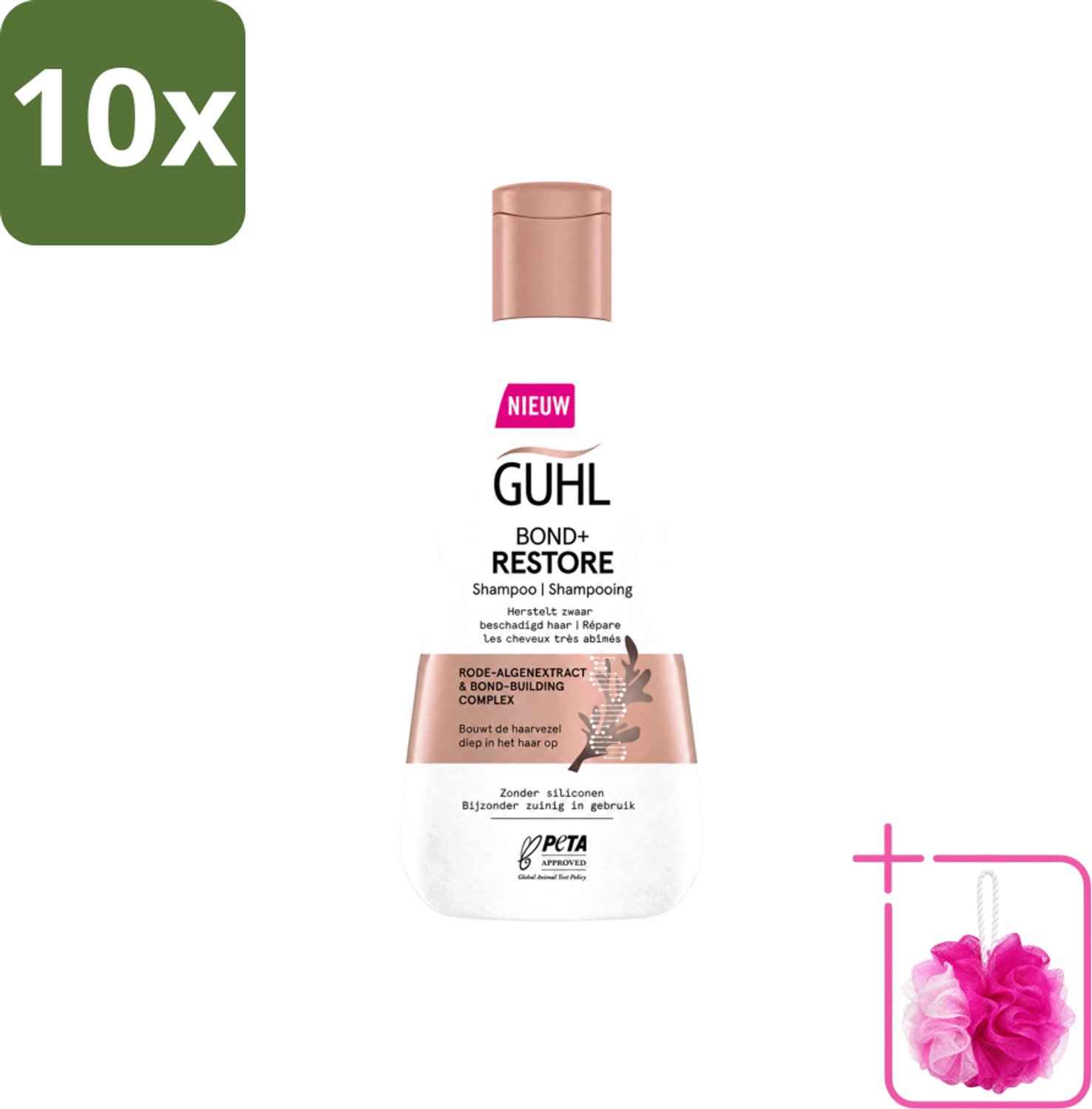 10 x Guhl - Shampoo - Bond+ Restore - 250 ml - Bulkverpakking - Herstel haar - Douchemop - Beschadigd haar