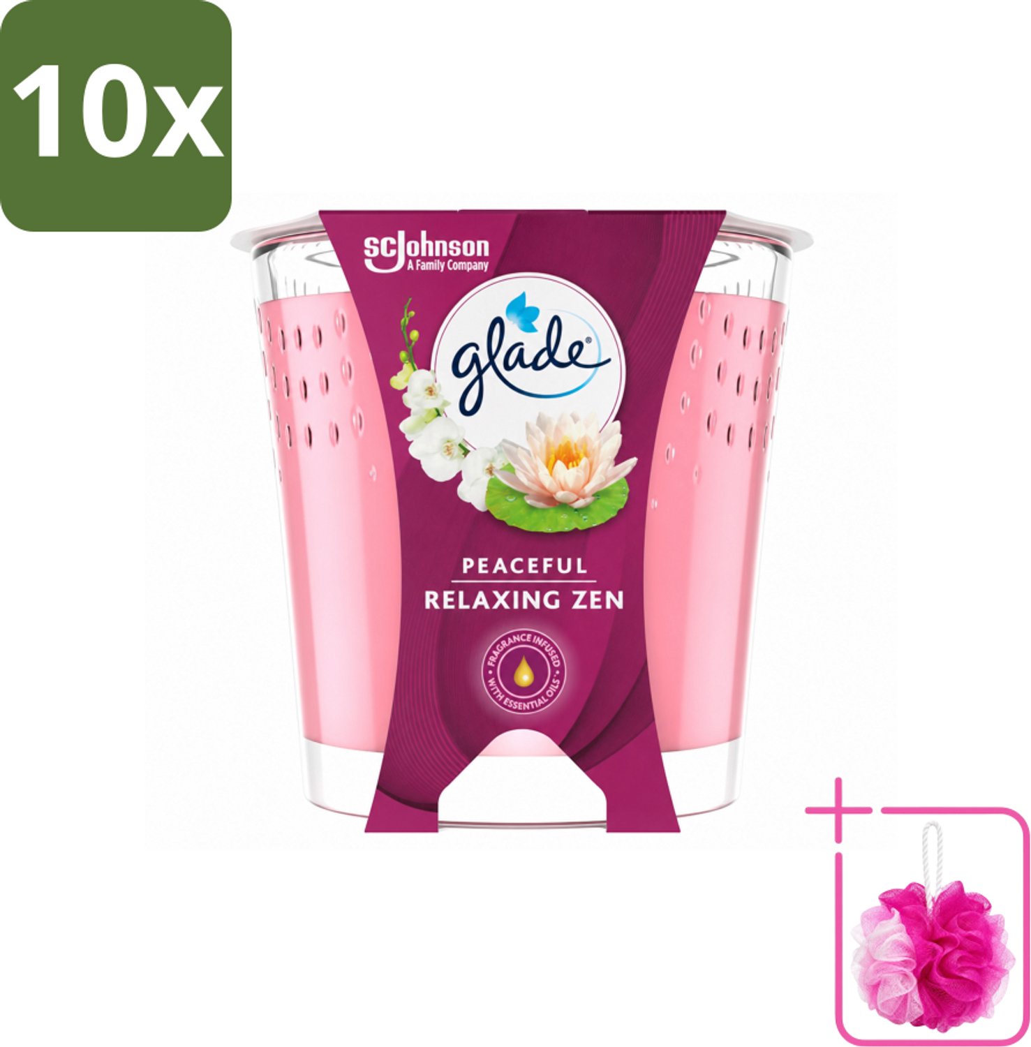 10 x Glade - Geurkaars Relaxing Zen - 100% Raapzaadwas - 112 g - Bulkverpakking - Geurkaars rust - Douchemop - Geurkaars ontspanning