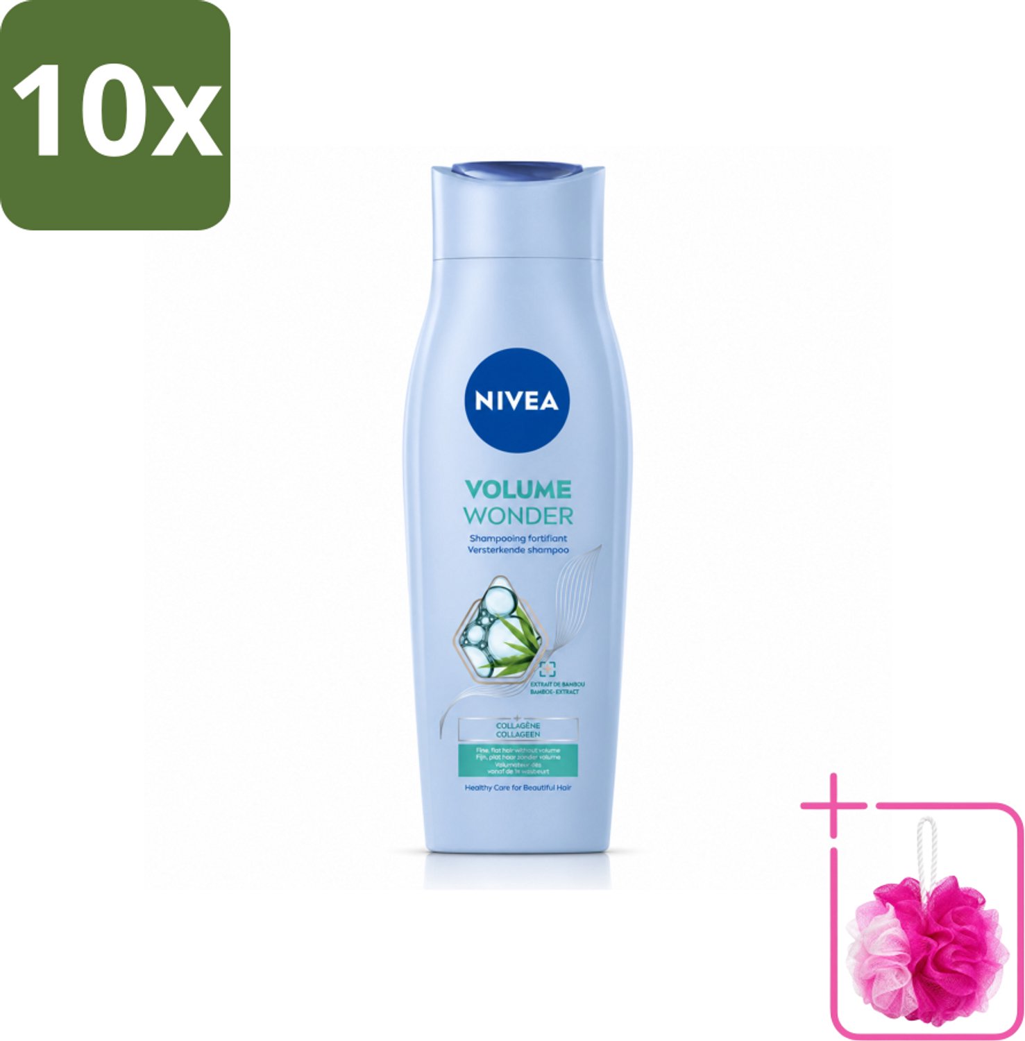 10 x NIVEA - Shampoo - Volumeverzorging - Versterkend - Gezonde Zorg - 250 ml - Bulkverpakking - Haarvolume - Douchemop - Haarkracht