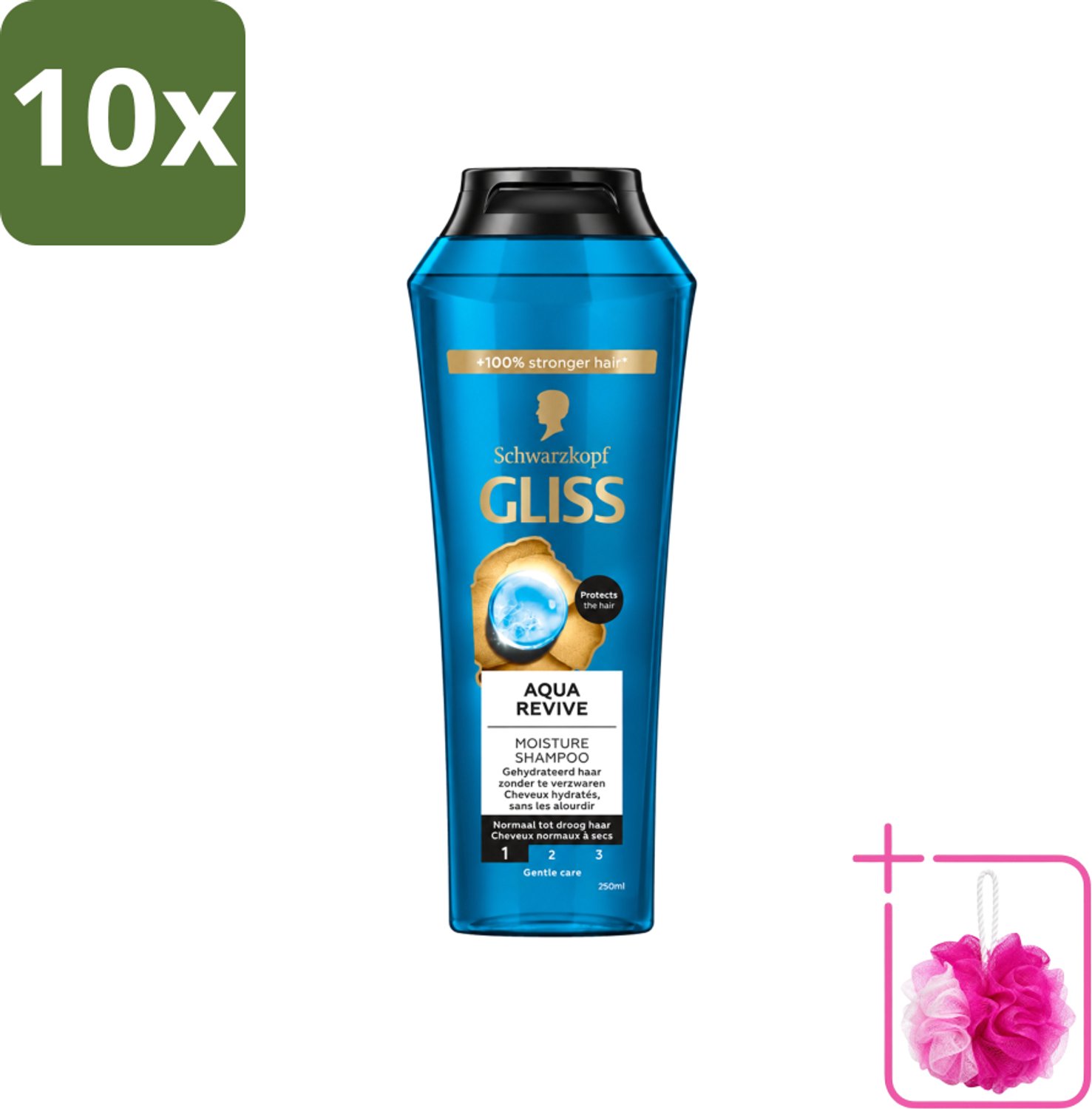 10 x Gliss - Shampoo - Aqua Revive - Voor Hydraterend en Fris Haar - 250 ml - Bulkverpakking - Hydraterend haar - Douchemop - Droog haar