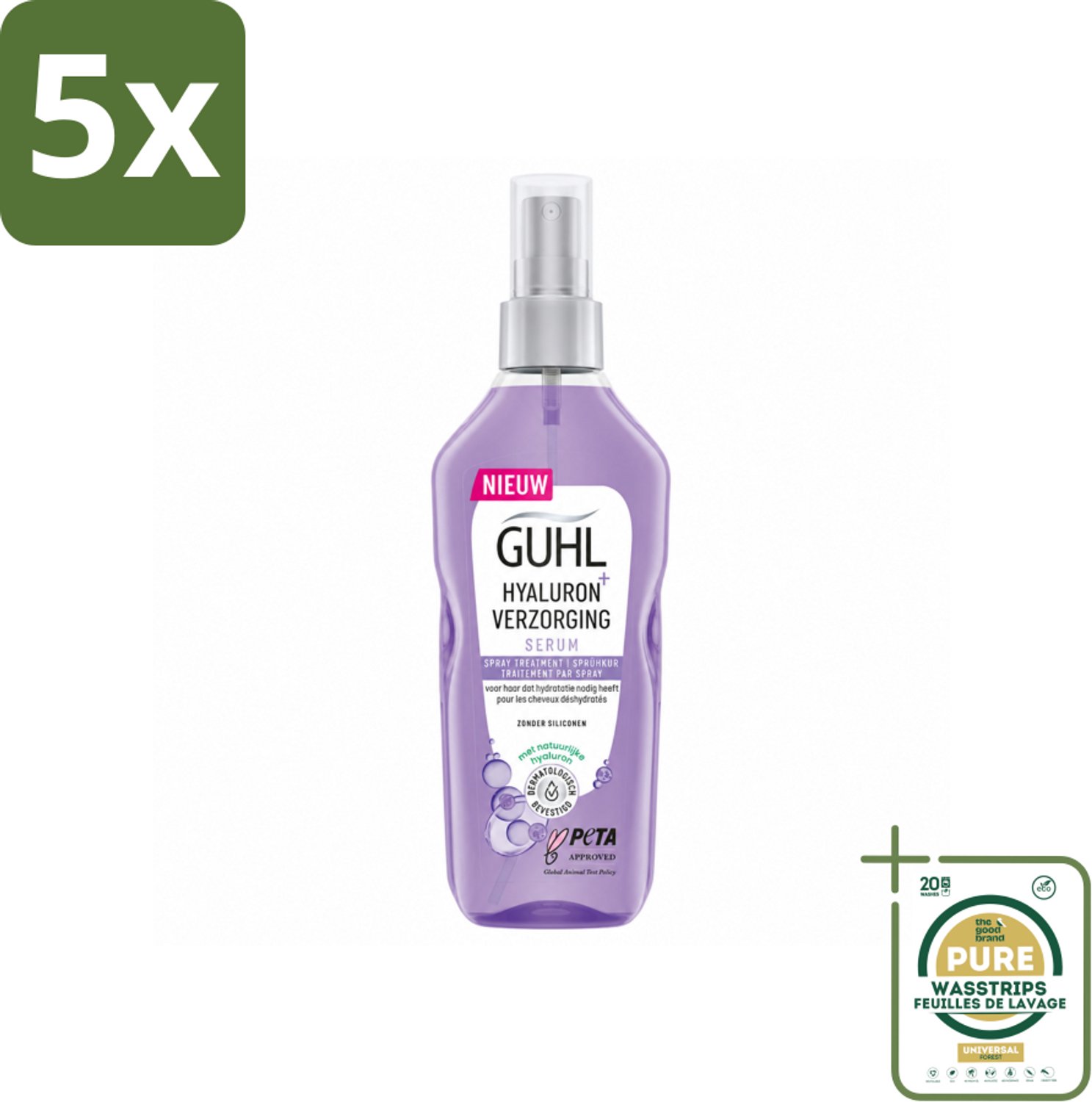 5 x Guhl - Spray - Hyaluron Verzorging - 150 ml - Wasstrips - Haarverzorging - Hyaluron Spray - Hydraatatie Spray - Hittebescherming Haar - Haarhydratatie