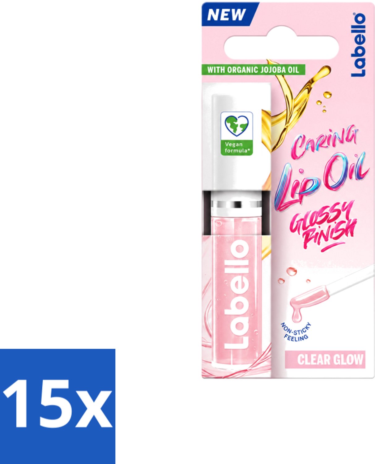 15 x Labello –Caring Lip Oil – Clear Glow – 5,5 ml - Voordeelverpakking - 15 stuks