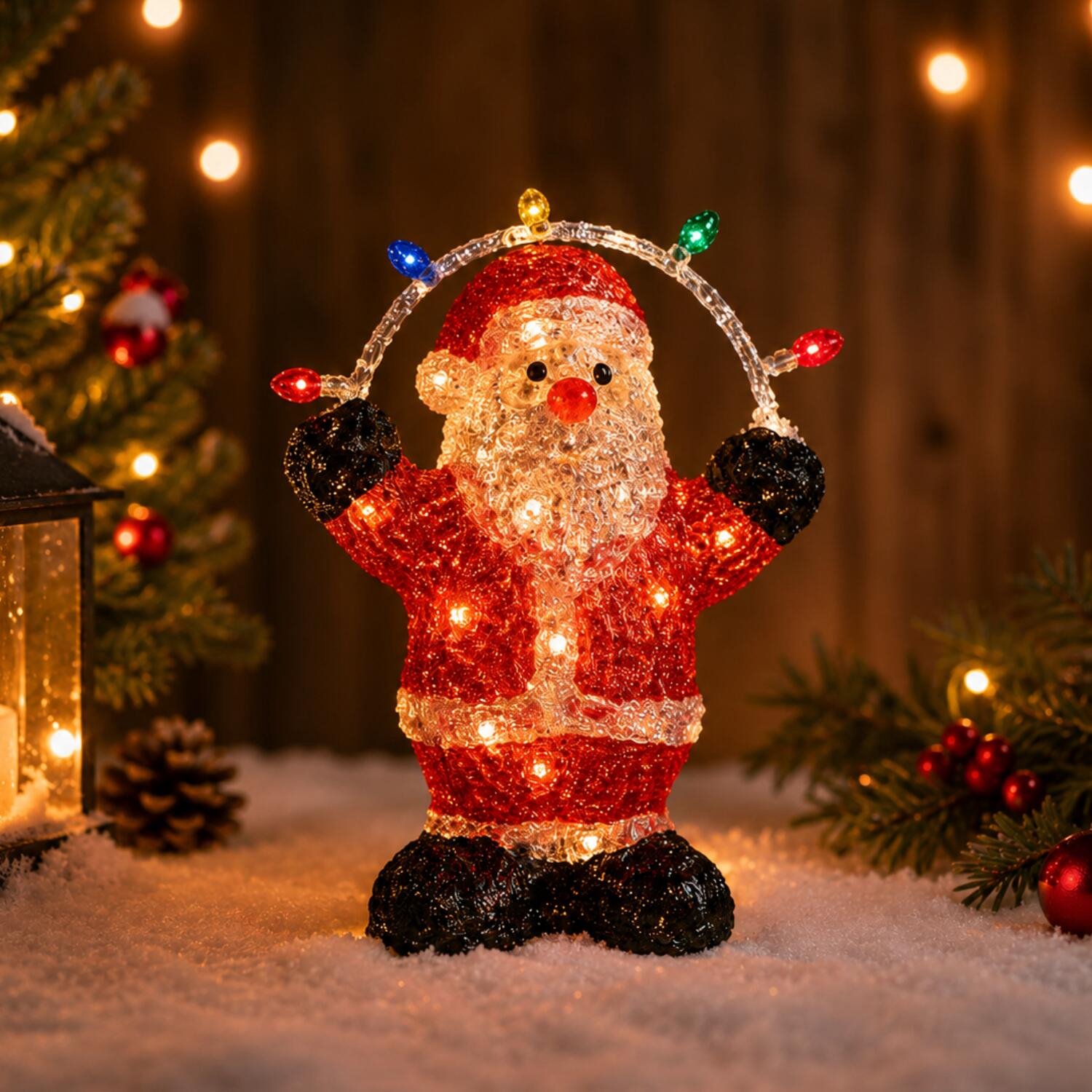 Kerstverlichting figuur - kerstman - 31 cm - 40 led lampjes - helder wit - acryl - lichtfiguur