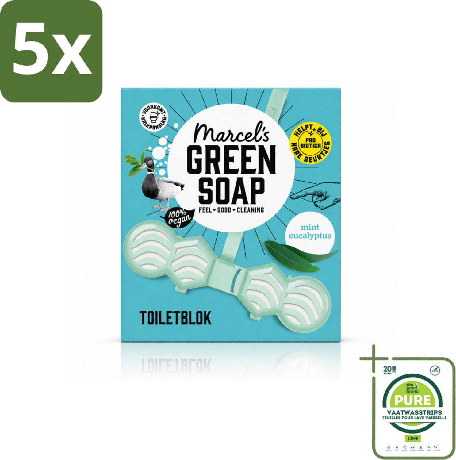 5 x Marcel's Green Soap - Toiletblok - Munt & Eucalyptus - Langdurige werking - 1 Toiletblok - Grootverpakking - Vaatwasstrips - Toiletblok - Munt En Eucalyptus - Fris Toilet - Milieuvriendelijk - Biologisch Afbreekbaar