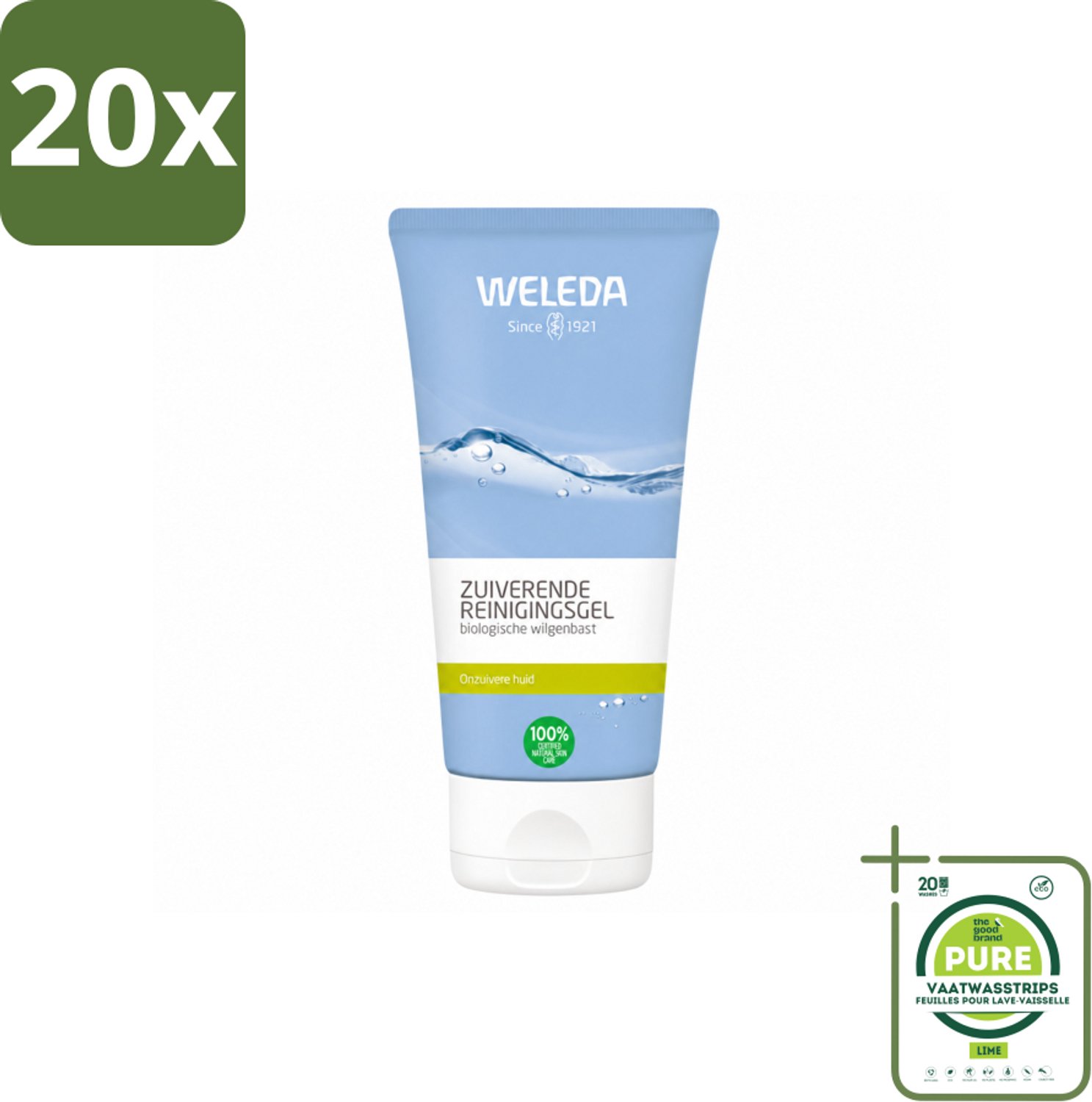 20 x WELEDA - Reinigingsgel Zuiverend - Voor onzuivere huid - 100 ml - Grootverpakking - Vaatwasstrips - Zuiverende Reiniging - Onzuivere Huid - Puistjes - Mee-eters - Natuurlijke Reiniging