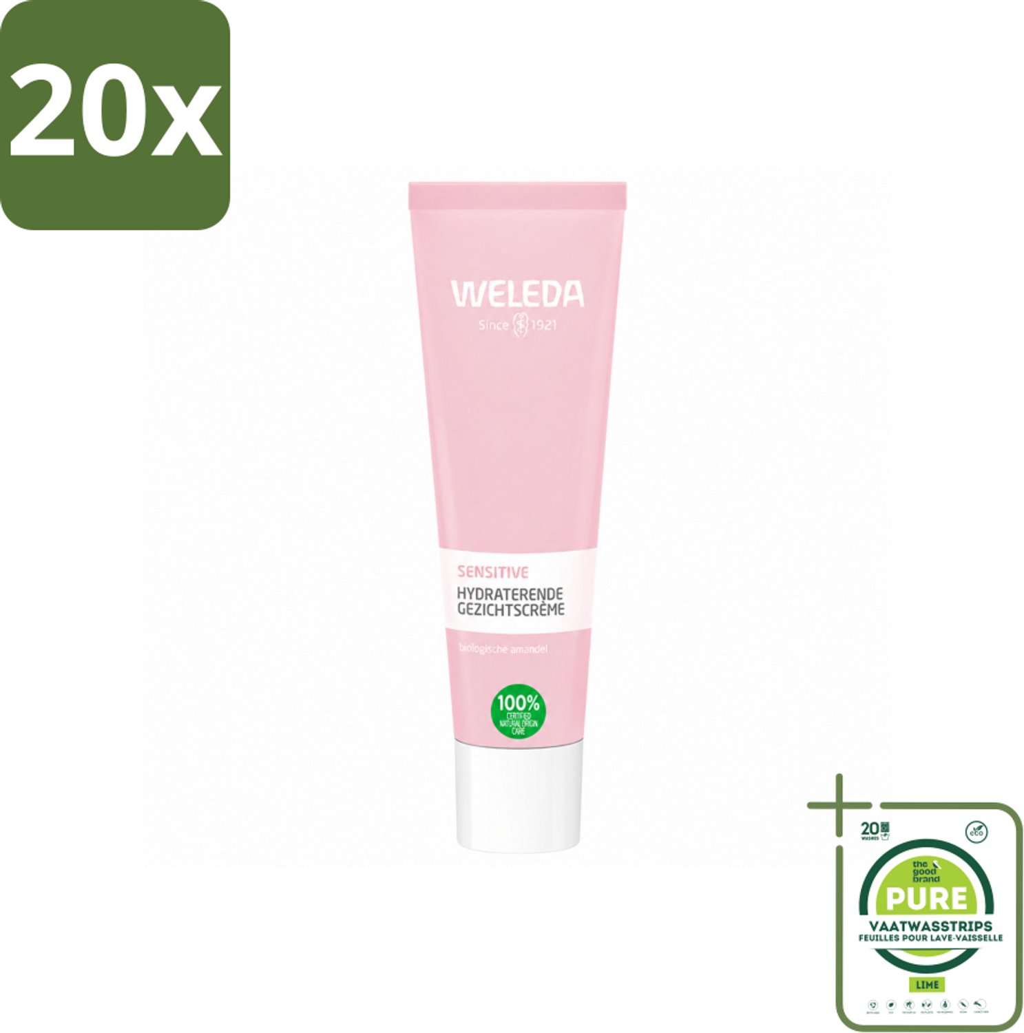 20 x WELEDA - Gezichtscrème Sensitive Hydraterend - Voor gevoelige huid - 30 ml - Grootverpakking - Vaatwasstrips - Gevoelige Huid - Hydraterende Crème - Amandelolie - Roodheid Verminderen - Huidbarrière