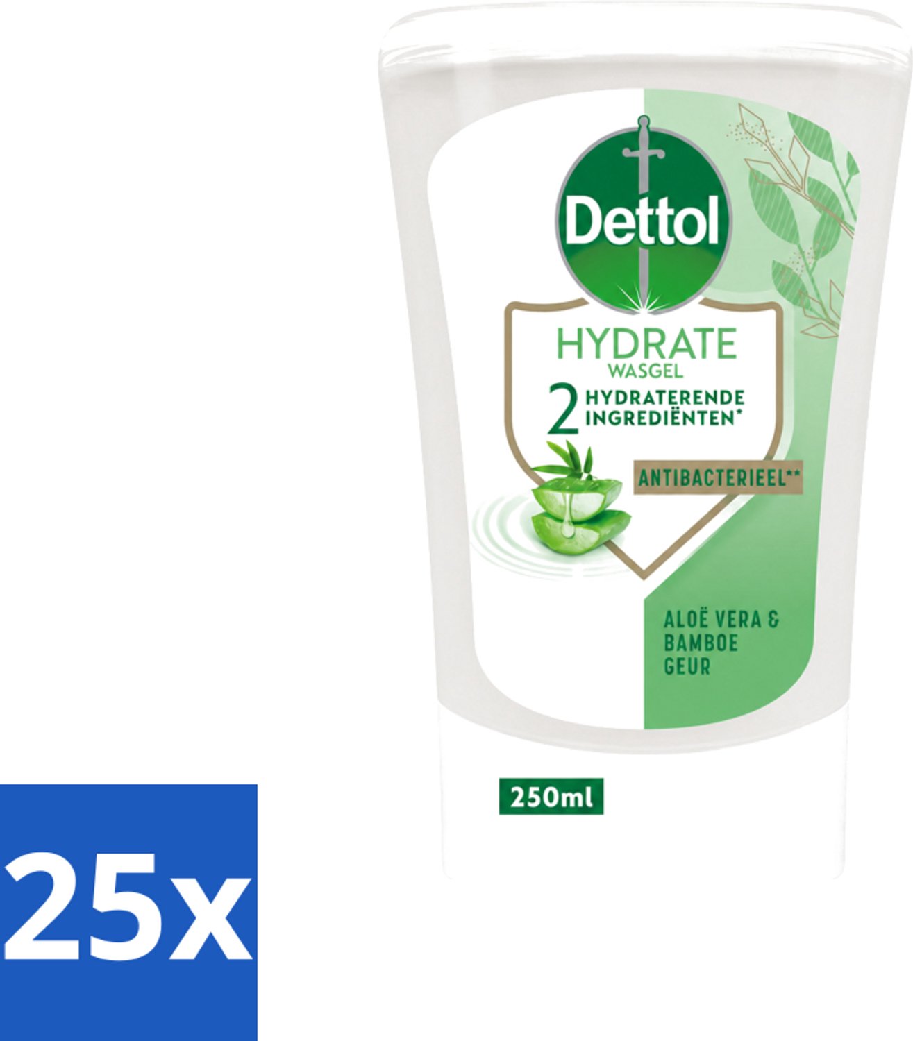 25 x Dettol - Wasgel Navulling - Hydrate - Aloë Vera & Bamboe - 250 ml - Voordeelverpakking - 25 stuks