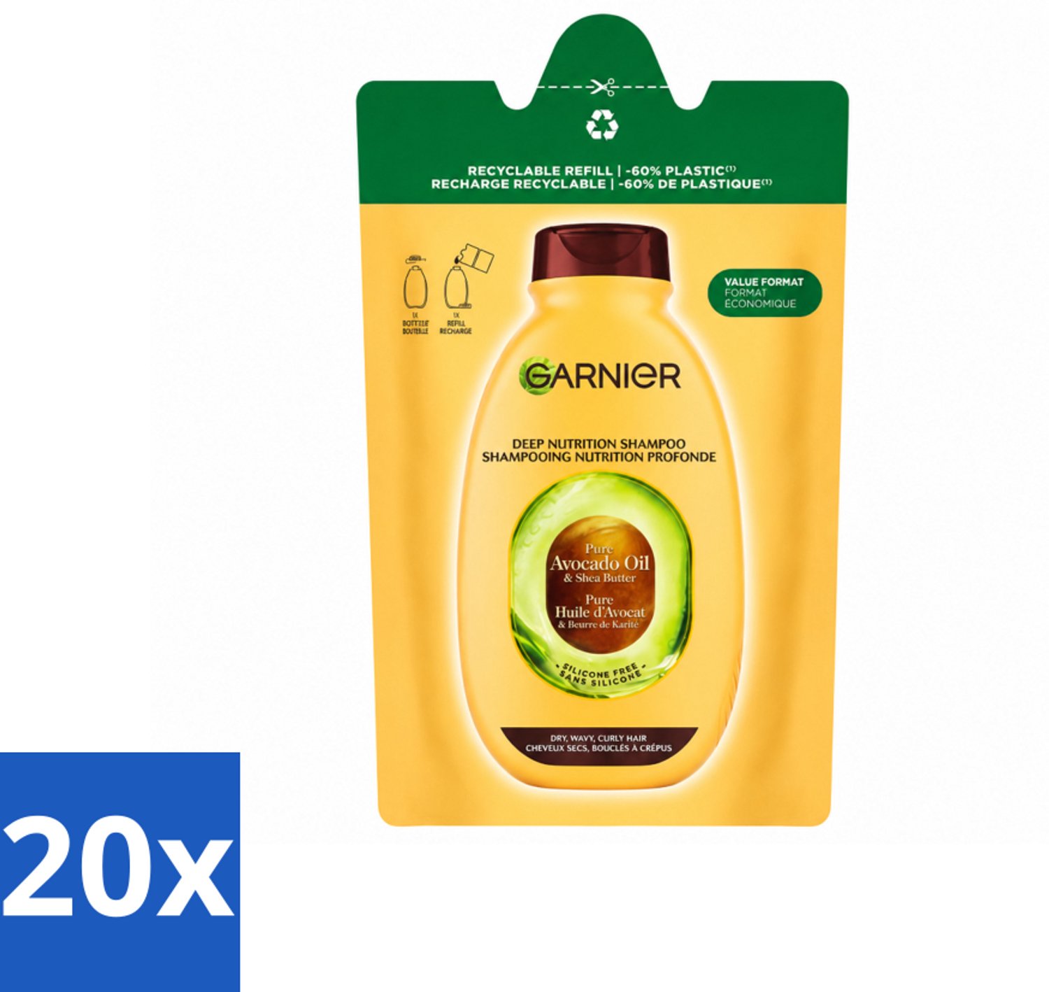 20 x Garnier - Loving Blends - Shampoo Refill - Avocado Olie & Shea Boter - Zeer Droog, Golvend of Krullend Haar - 250 ml - Voordeelverpakking - 20 stuks
