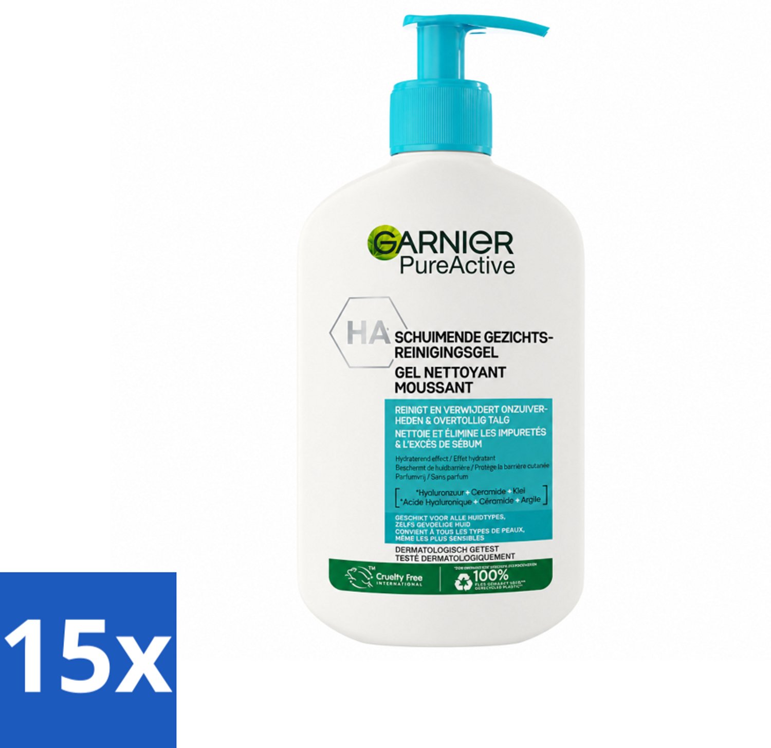 15 x Garnier - Pure Active - Gezichtsreiniger - Hydraterend - 250 ml - Voordeelverpakking - 15 stuks