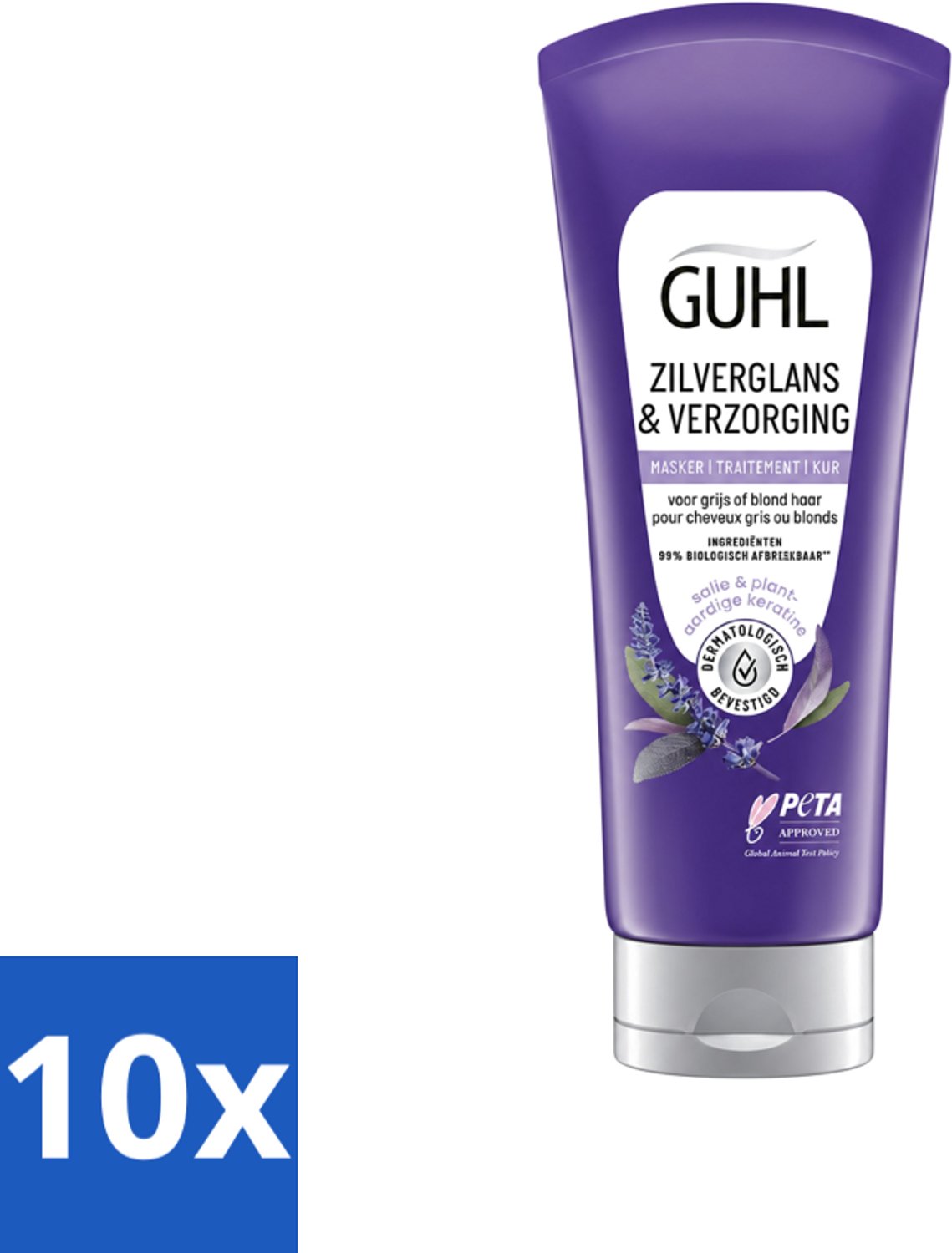 10 x Guhl - Haarmasker - Zilverglans & Verzorging Anti-Geel - 200 ml - Voordeelverpakking - 10 stuks