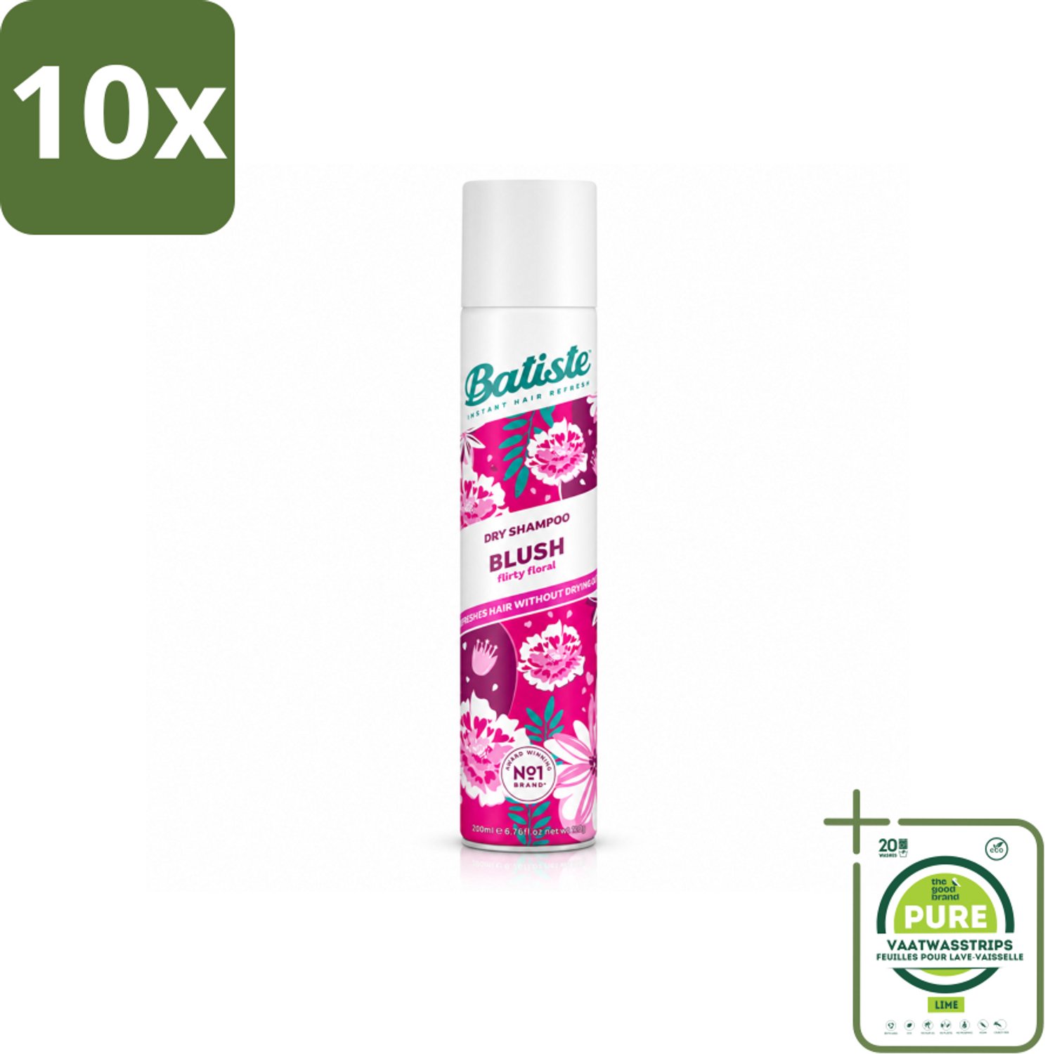 10 x Batiste - Blush - Droogshampoo - Bloemige Geur - Frist Op en Geeft Textuur - 200ml - Grootverpakking - Vaatwasstrips - Droogshampoo - Haar Opfrissen - Frisheid - Bloemige Geur - Haar Volume