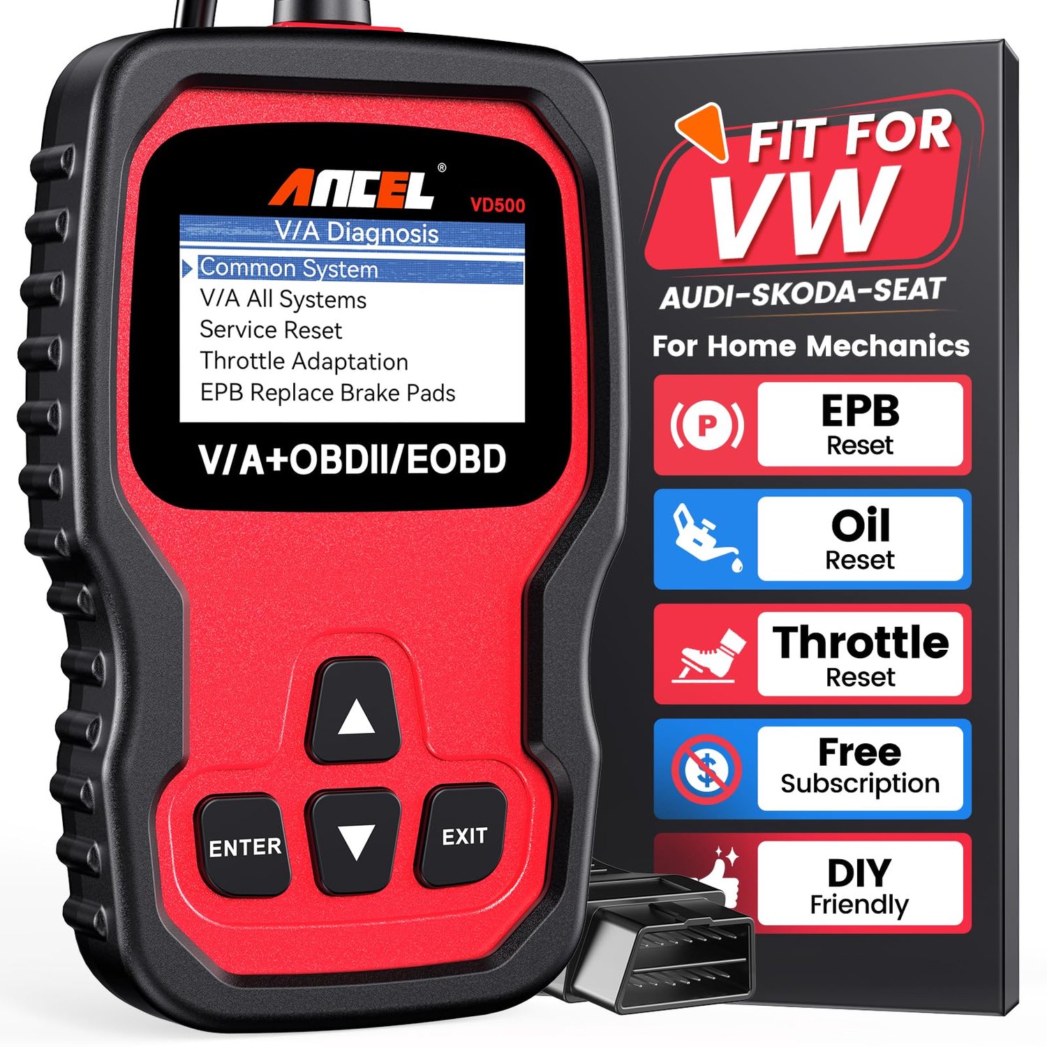 OBD2 Scanner Diagnostische Tool - Volkswagen Audi Skoda Seat - 12V 16-Pins Universeel - 2,8 Inch Scherm - Elektrisch Met Snoer