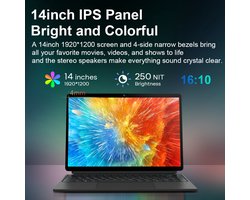 Laptop 14 Inch Intel N100 - 16GB RAM 512GB SSD - IPS Touchscreen 1920x1200 - Windows 11 Notebook - Verlicht Toetsenbord RGB