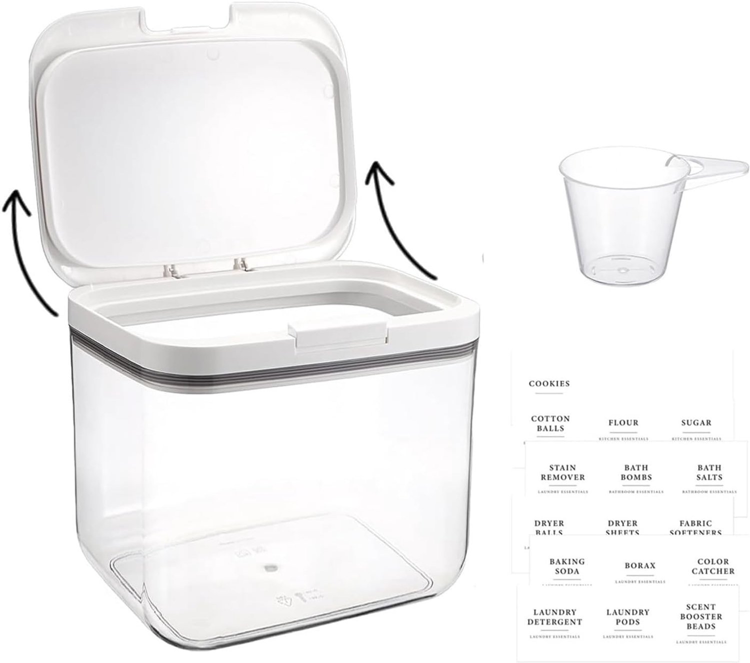 Airtight Opbergdoos voor Wasmiddel, Herbruikbare Container voor Poeder, Rijst en Meer, 4.5L, Transparant en Wit, Ideaal voor Huishoudelijk Gebruik