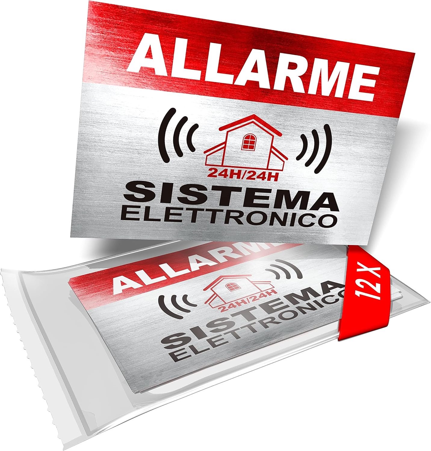 Stickers voor Allarme, Sistema elettronico, 8,5 x 5,5 cm, 12 stuks