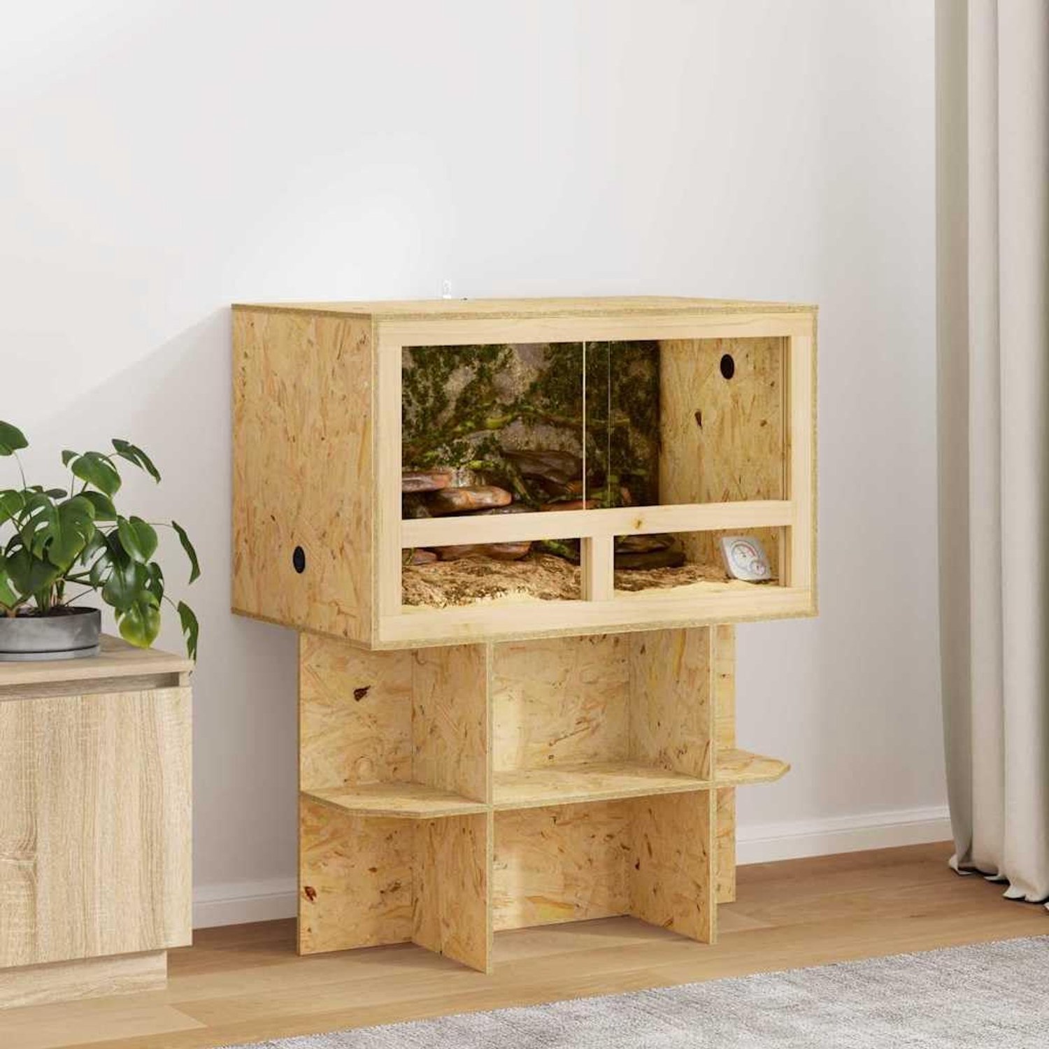 Terrariumbasis van OSB 80 x 50 x 50 cm voor reptielenhokken, robuuste onderbouw in rustieke stijl