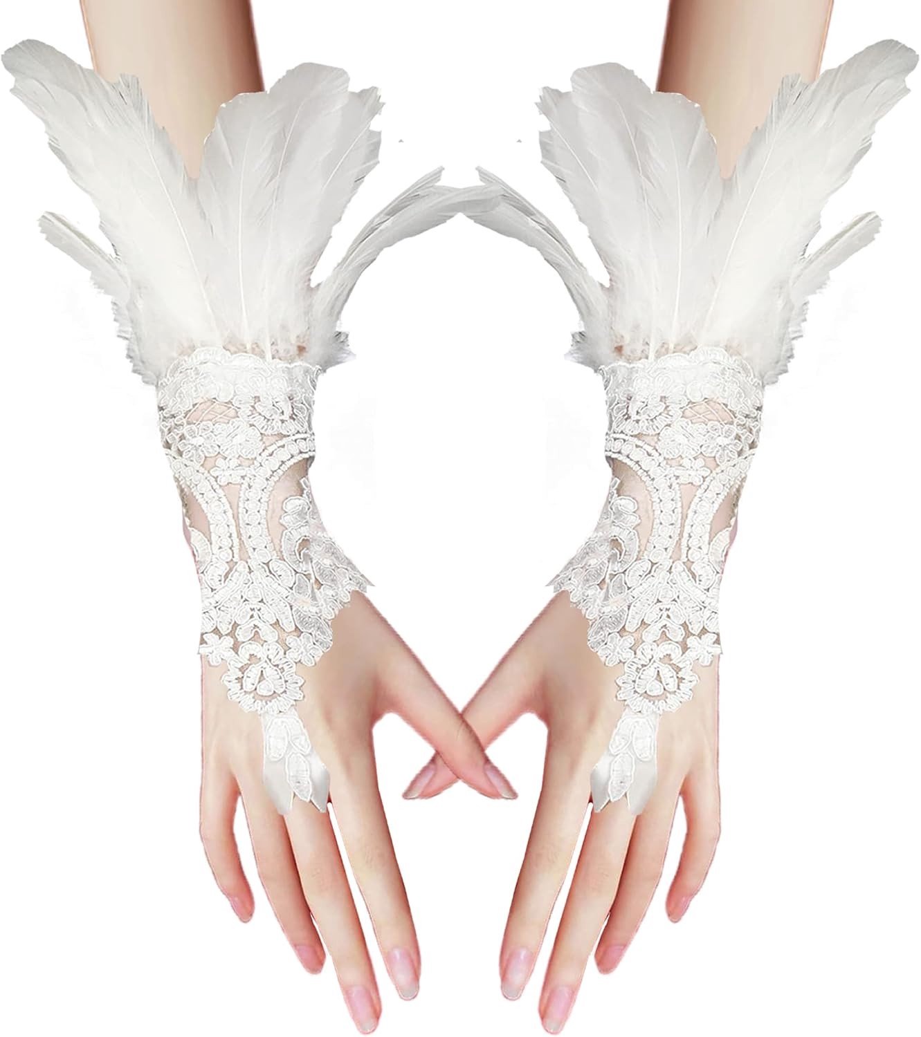Retro Kanten Vederhandschoenen voor Dames, Vingerloze Gothic Stijl, Perfect voor Halloween, Kostuums, Feestjes en Bruiloften
