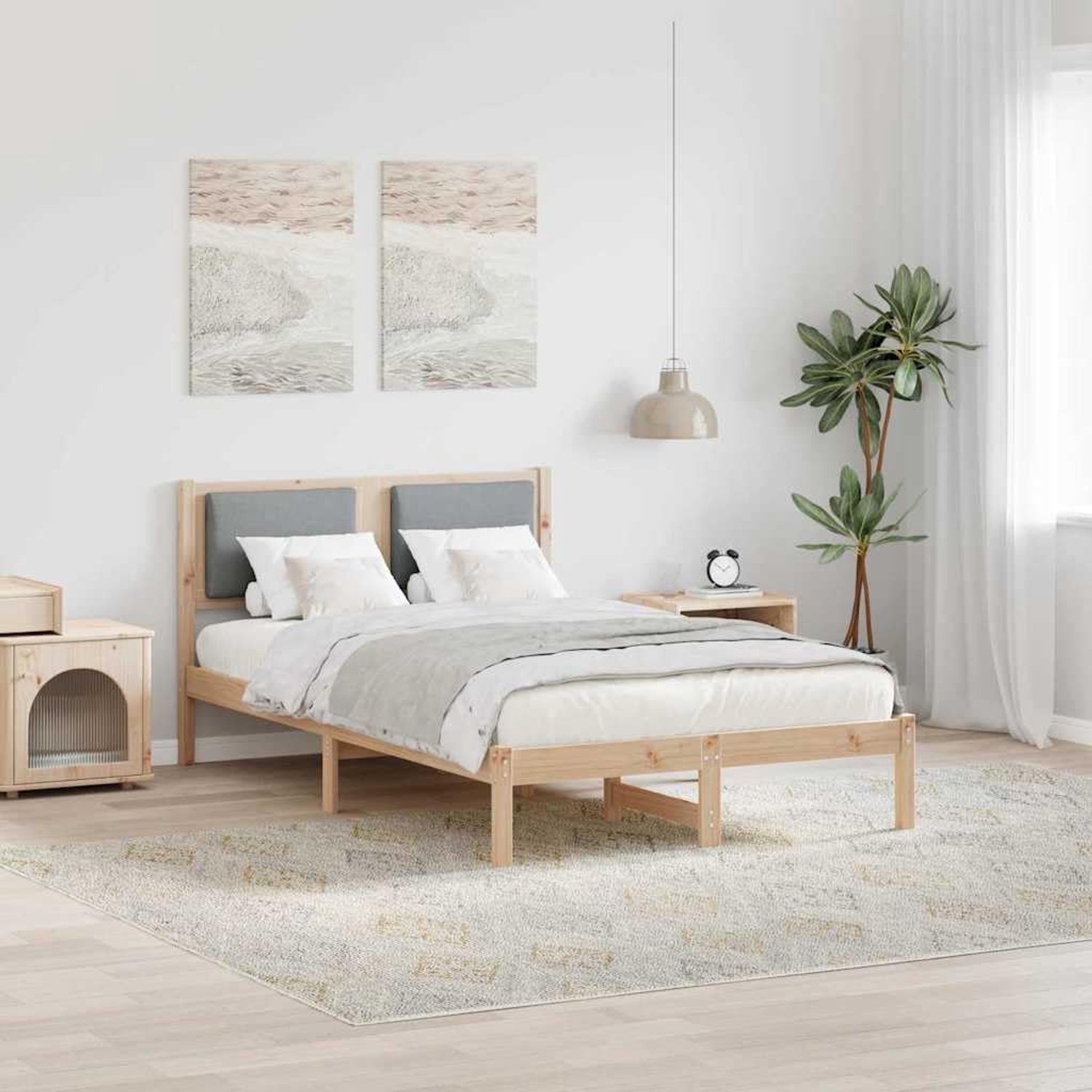 Grenenhout modern design slaapkamer 120 x 200 cm naturel lichtgrijs
