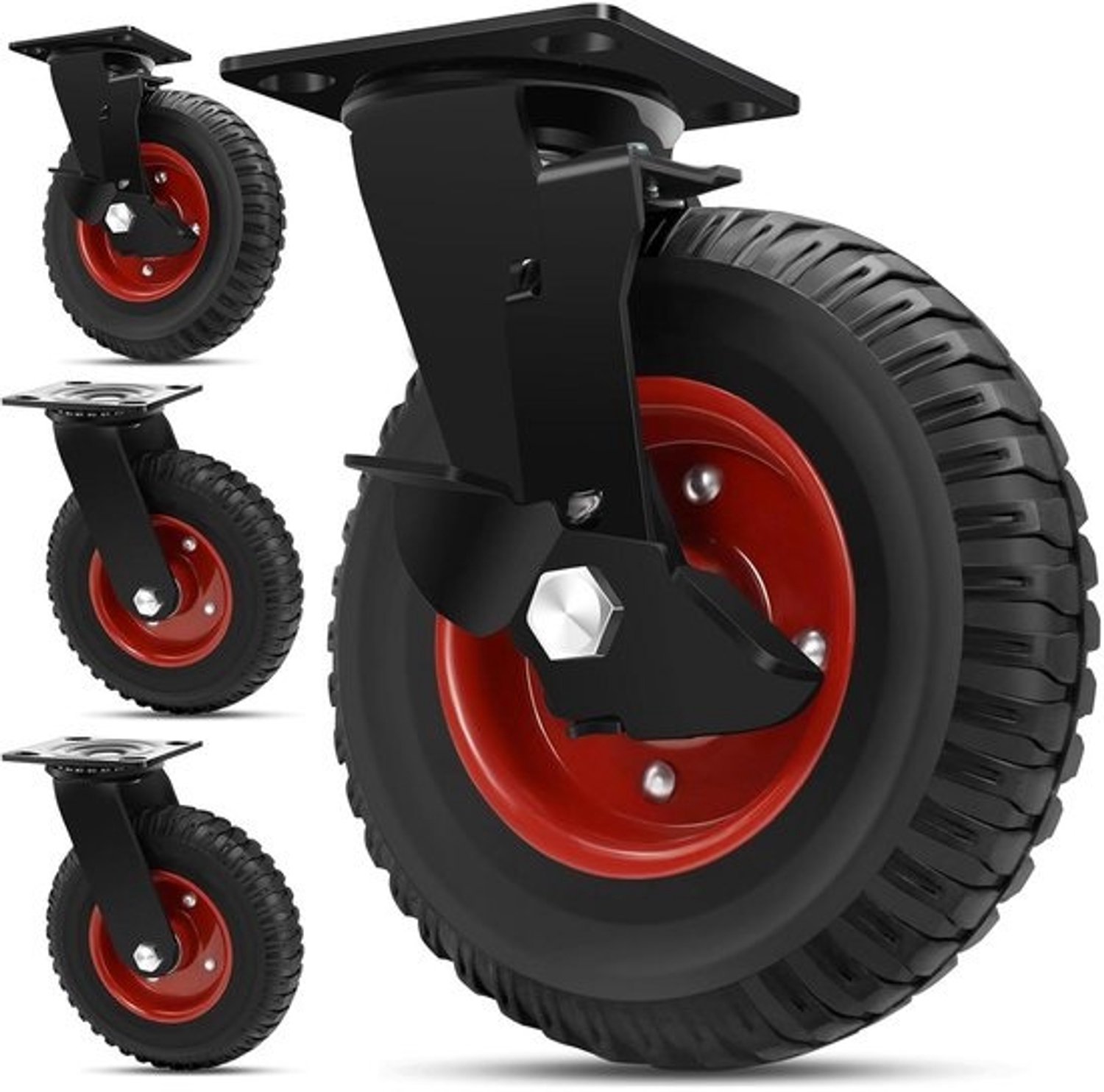 Zware transportwielen - voor industrieel gebruik - om materiaal te verplaatsen - van massief rubber - 200 mm - zwart