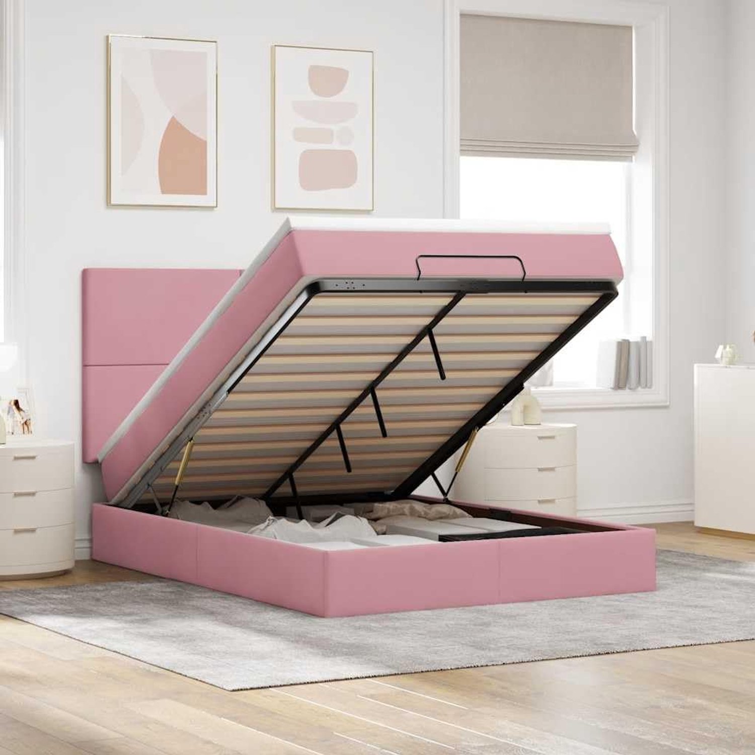 Opbergbed pocketvering Roze 140x190cm