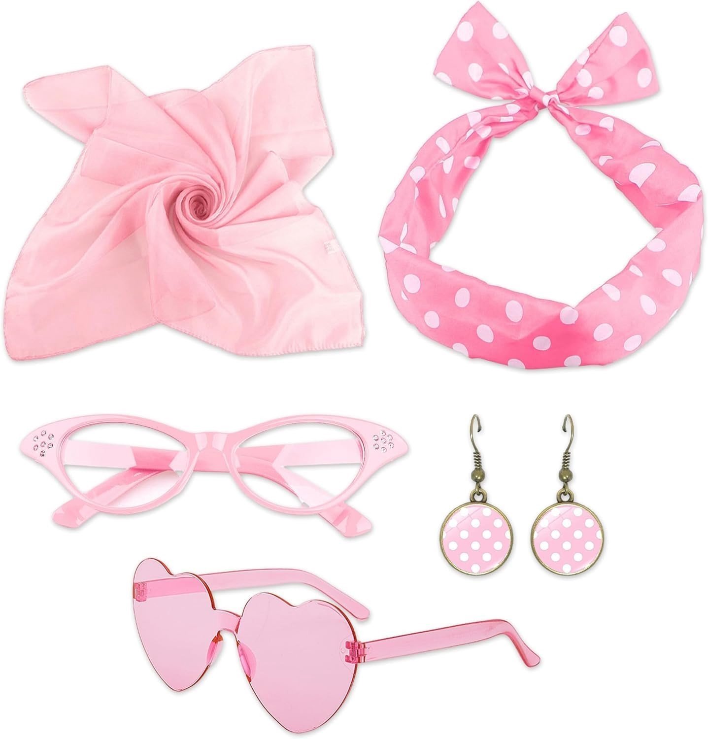 Retro 50s Kostuum Accessoire Set met Chiffon voor Rockabilly Feest en Vintage Outfits, Inclusief Sjaal en Hoofdband