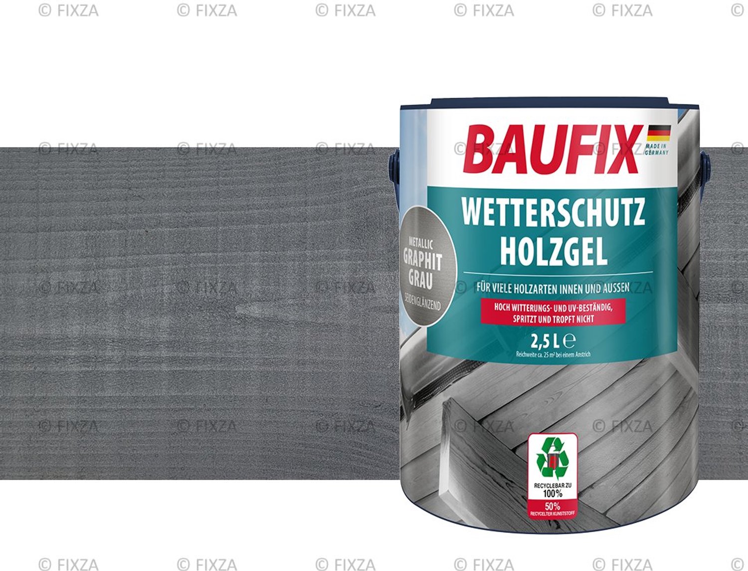 BAUFIX Metallic Houtbeits – Grafietgrijs – Buiten & Binnen Zijdeglans 2,5L – Voor Schutting, Tuinhuis & Blokhut – UV- & Weerbestendig