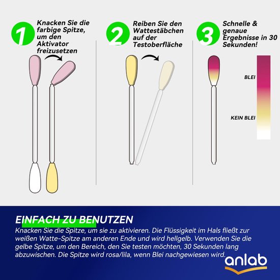 Lood-testset | Snelle resultaten in minder dan 30 seconden | All-in-One zonder azijn | Test lood op gelakte oppervlakken, hout, metaal en meer | Mon wattenschijfjes — afbeelding 5
