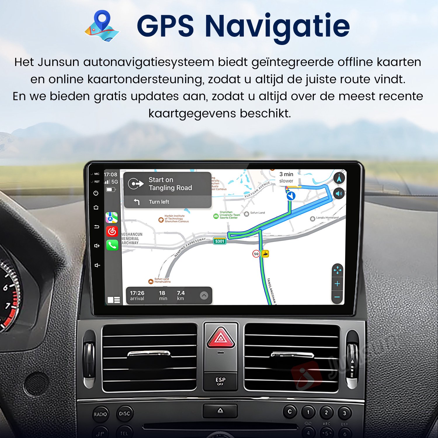 Junsun Android 15 Autoradio -Geschikt voor Mercedes Benz C-Klasse W204 S204 (2006 t/m 2011) - Bluetooth - GPS Navigatiesysteem - 9 Inch IPS Touchscreen - Bluetooth - WIFI - Stuurwielbediening - DSP
