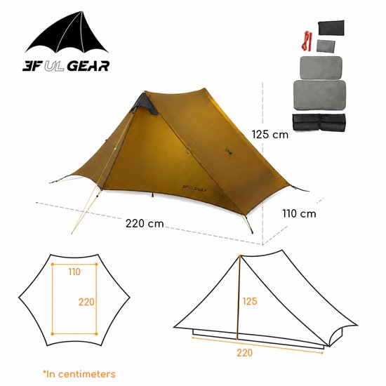 3F UL GEAR Lanshan 2 – 2-persoons Tent – Ultra Lichtgewicht – 4 seizoenen trekking tent – Waterdicht – Kampeertent – Kamperen – Dubbeldaks trekkerstent – Hiking & Wandelen – Bruin — afbeelding 3