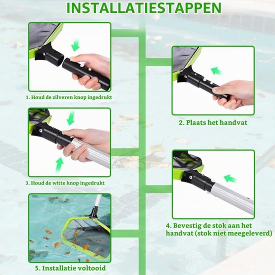 Zwembad Skimmer Net - Groen - 1 x 1 x 1 cm - Dubbellaags Aluminium Frame - Voor Zwembaden — afbeelding 4