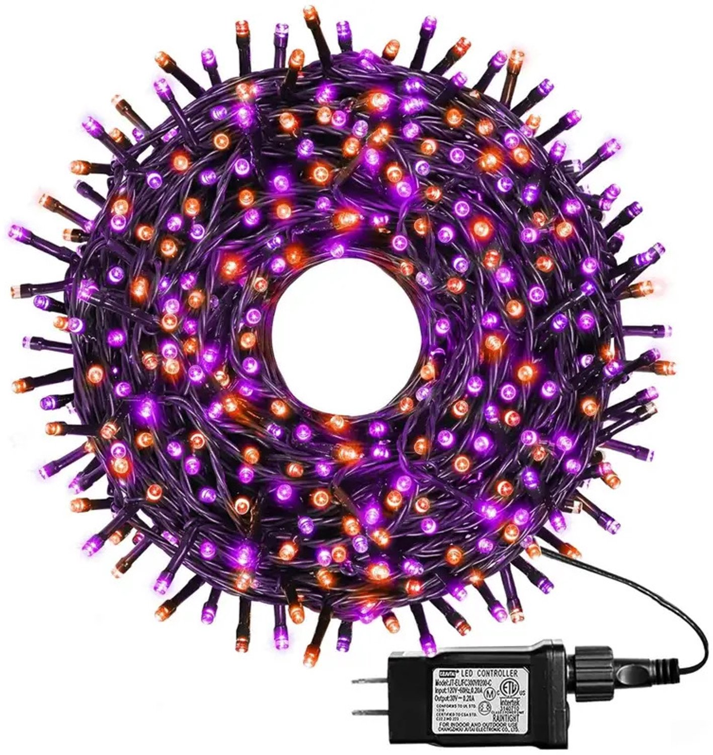 200 LED Halloween-kerstlampjes voor buiten, oranje en paarse kerstboomverlichting, waterdichte knipperende lampjes, groene draad aansluitbaar op lichtsnoeren, 8 decoratiemodi voor binnen